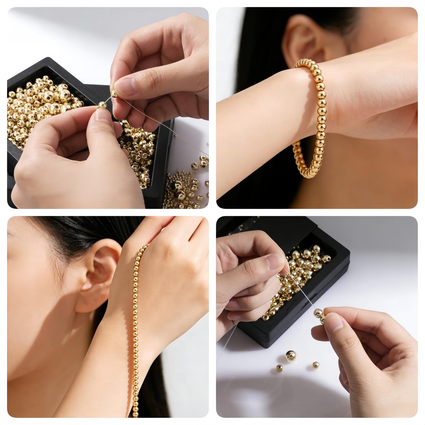 480pcs 2/2.5/3/4/5/6mm 18K Gold Filled Round Spacer Beads,Ball Seamless Spacer Beads,for DIY Jewelry Bracelet Necklace Making Findings (18K Gold)