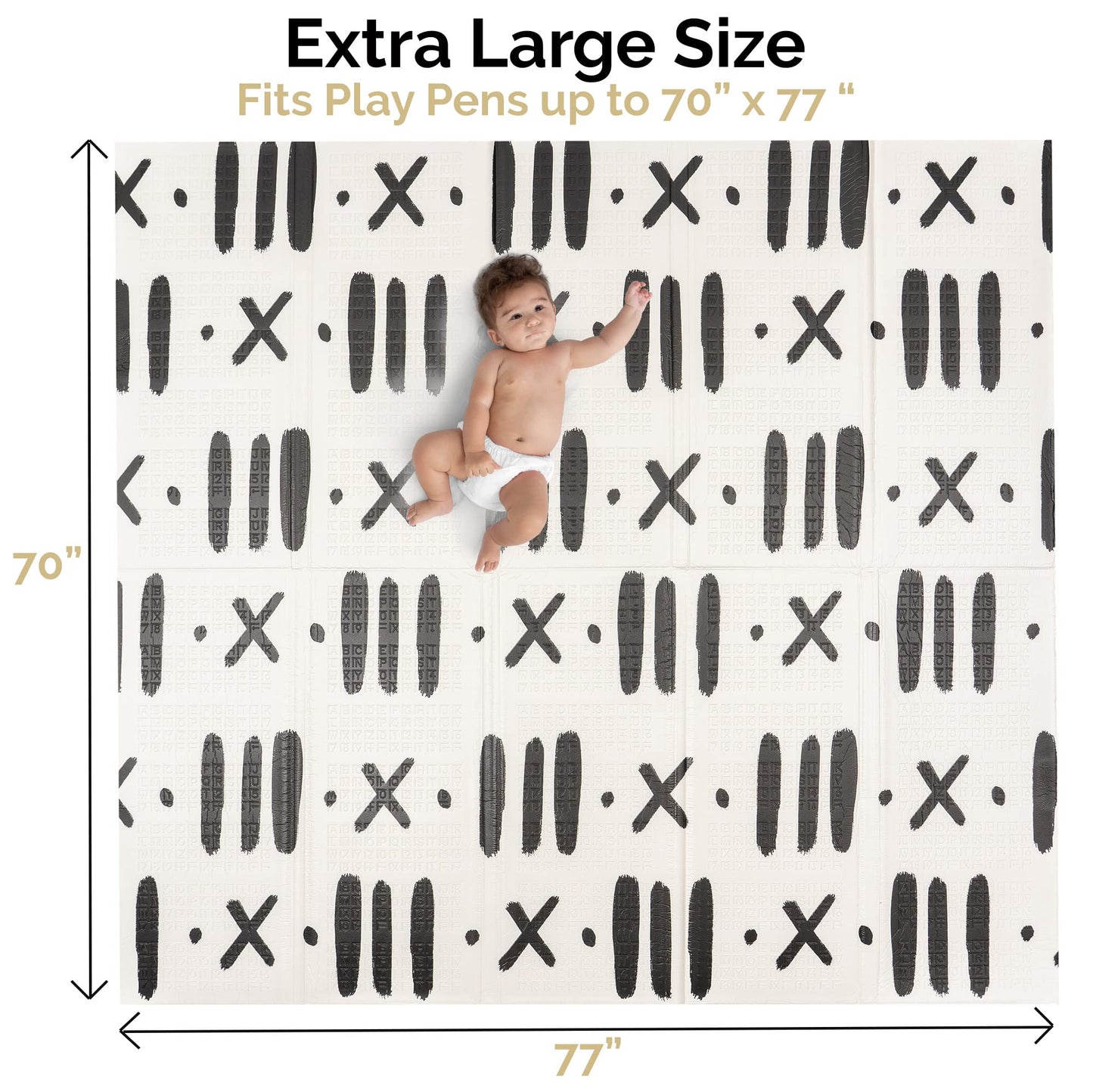 JumpOff Jo Baby Play Mat - Extra Large Folding Foam Play Mat for Infants, Babies, Toddlers, Waterproof, Double-Sided (77" x 70") - Black and White