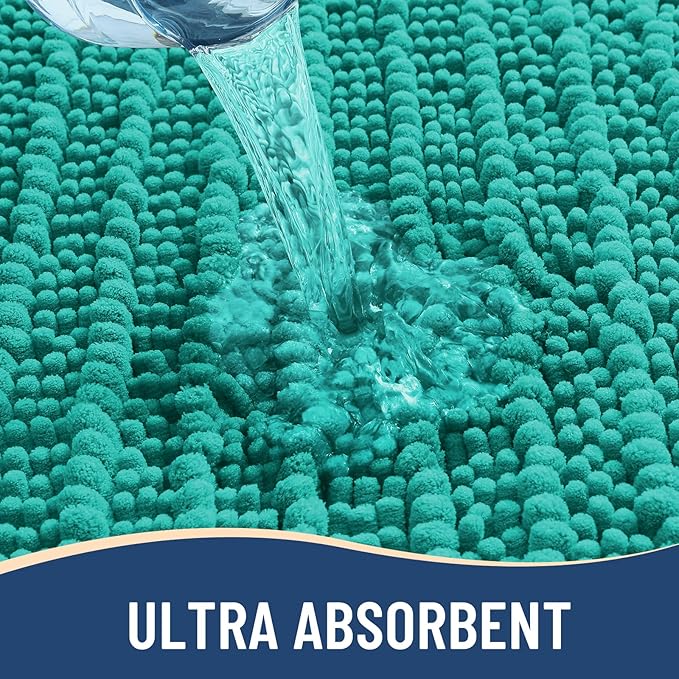 Arotive Luxury Chenille Bathroom Rug Mat, Extra Soft Thick Absorbent Shaggy Bath Rugs, Non-Slip Machine Wash Dry, Plush Bath Mats for Bathroom, Shower and Tub, 30x17, Teal