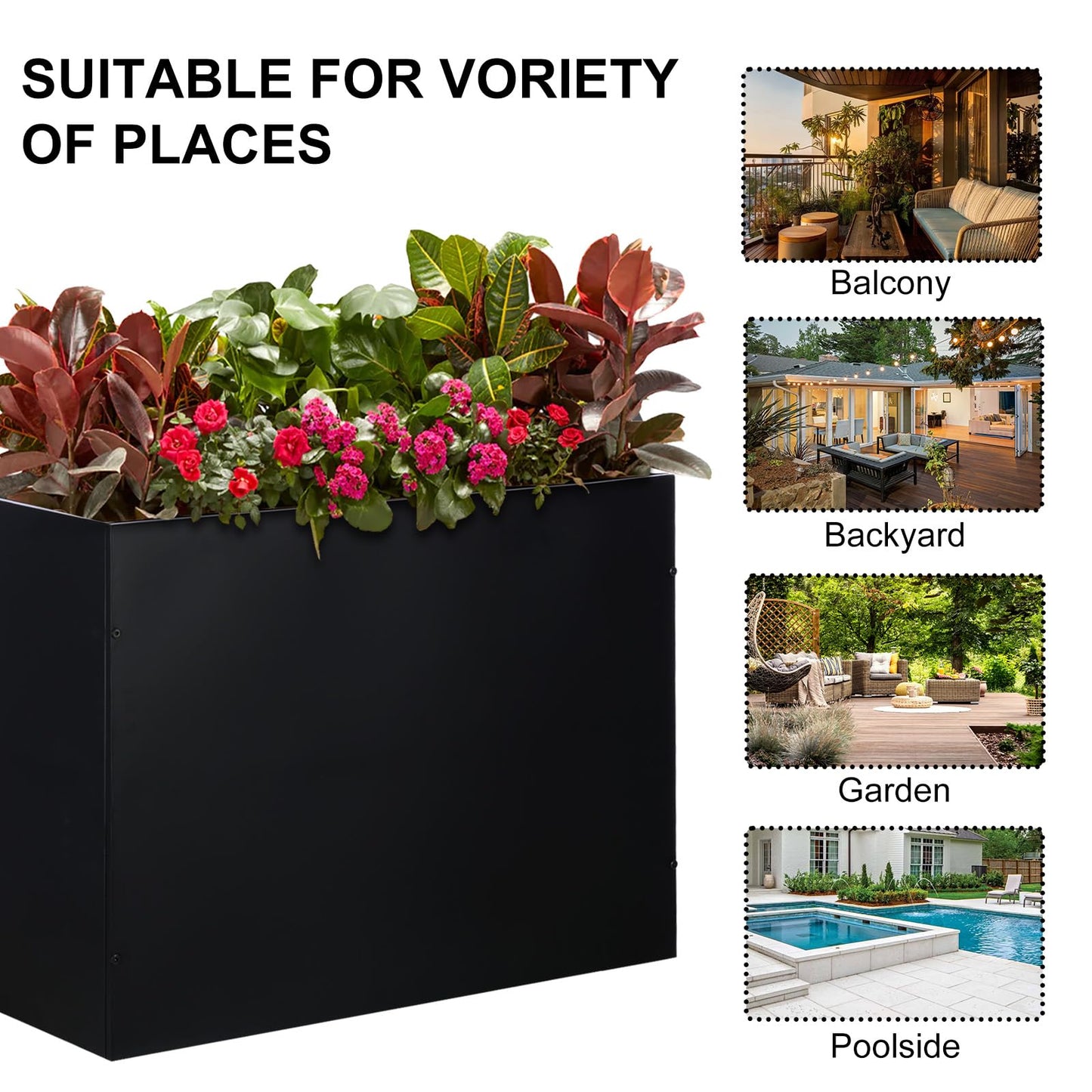 SUNNYPARK Large Metal Planter Box 32”x 12”x 24”, Rectangular Modern Black Metal Planter Box Heavy Duty with Drainage Holes for Outdoor Garden Patio