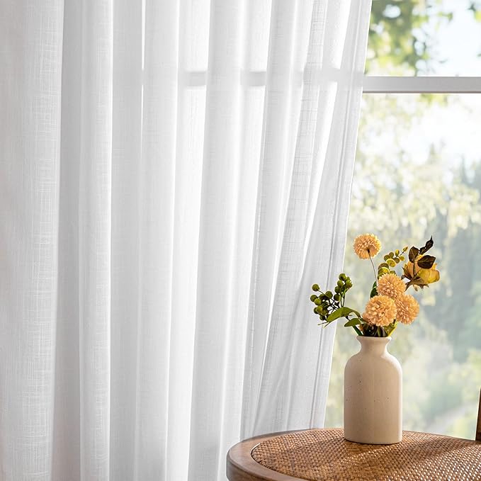 MYSKY HOME White Curtains for Beroom Liivng Room 84 Inch Length 2 Panels Set, Semi Sheer Cotton Blend Soft Touch Light Filtering Drapes for Doorways Sliding Glass Door, 50" Wide, White, 2 PCs