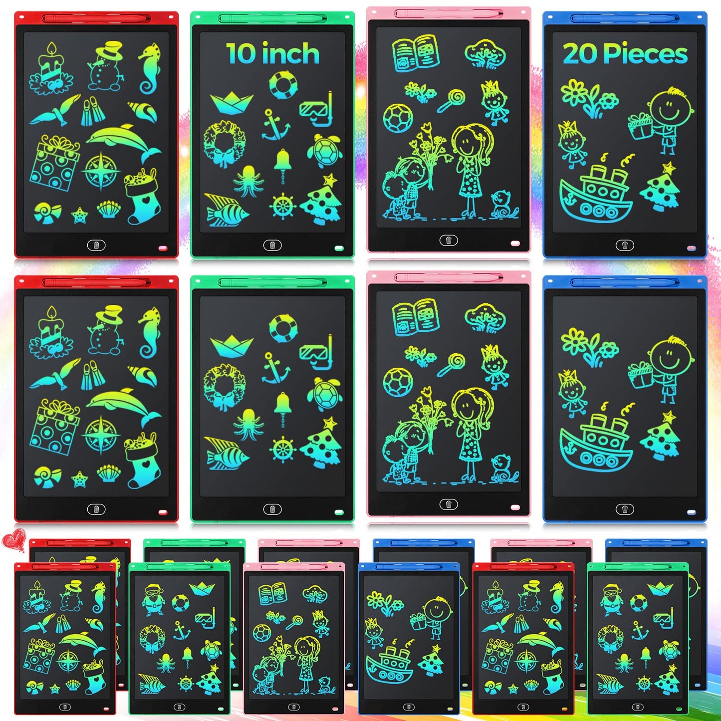 20 Pcs LCD Writing Tablet for Kids 10 Inch Electronic Doodle Board Colorful Screen Doodle Board Erasable Pad Drawing Pad for Kids Toddler 6 Years Old Educational Learning Toy (Black Screen)