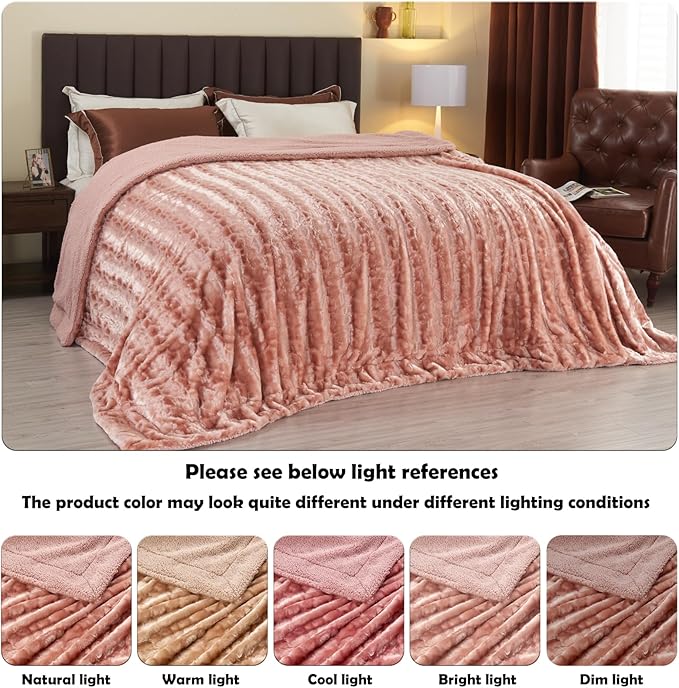 NEWCOSPLAY Super Soft Faux Fur Throw Blanket for Couch Dusty Pink Fuzzy Plush Warm Blanket for Sofa Bed (Dusty Pink, Throw(50"x60"))