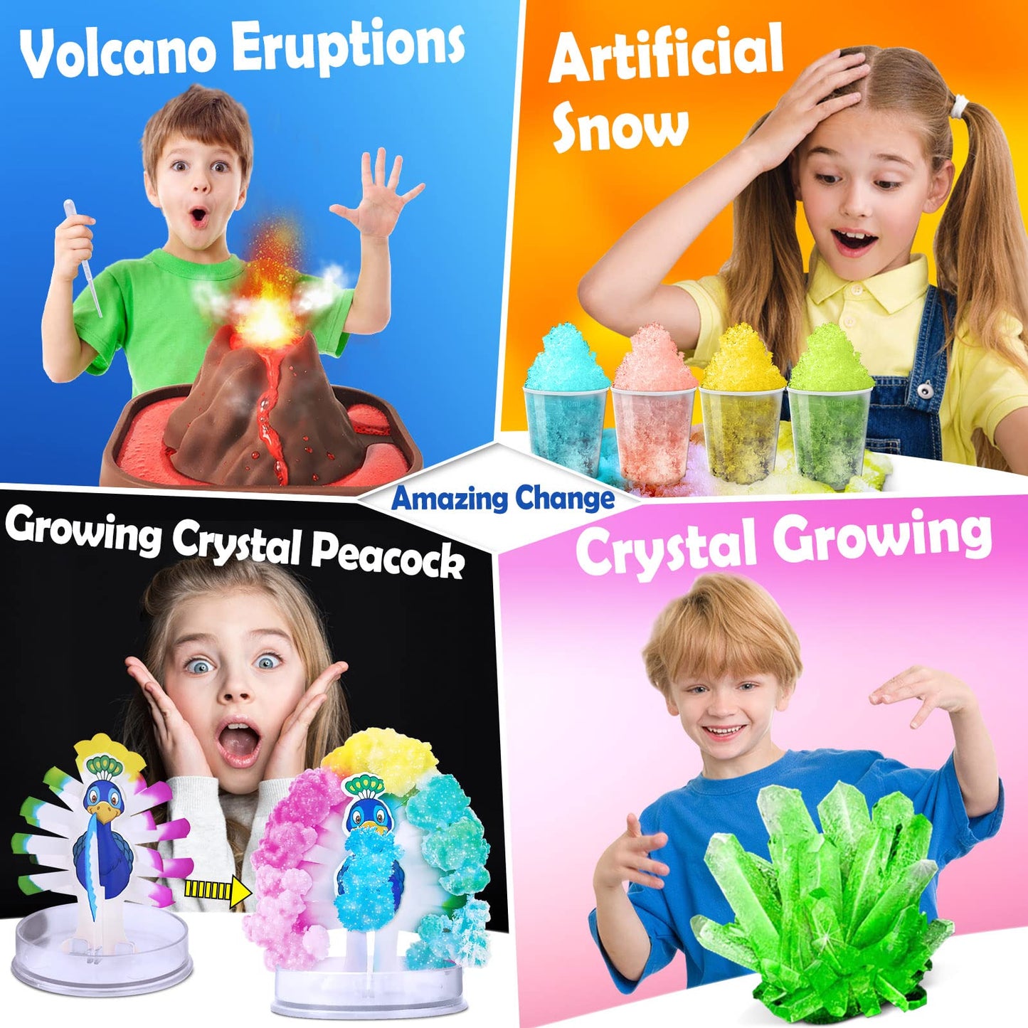UNGLINGA 60+ Science Experiments Kits for Kids, Boys Girls Toys Gifts, Science Lab S.T.E.M Activities Educational Project with Chemistry Set, Erupting Volcano, Color