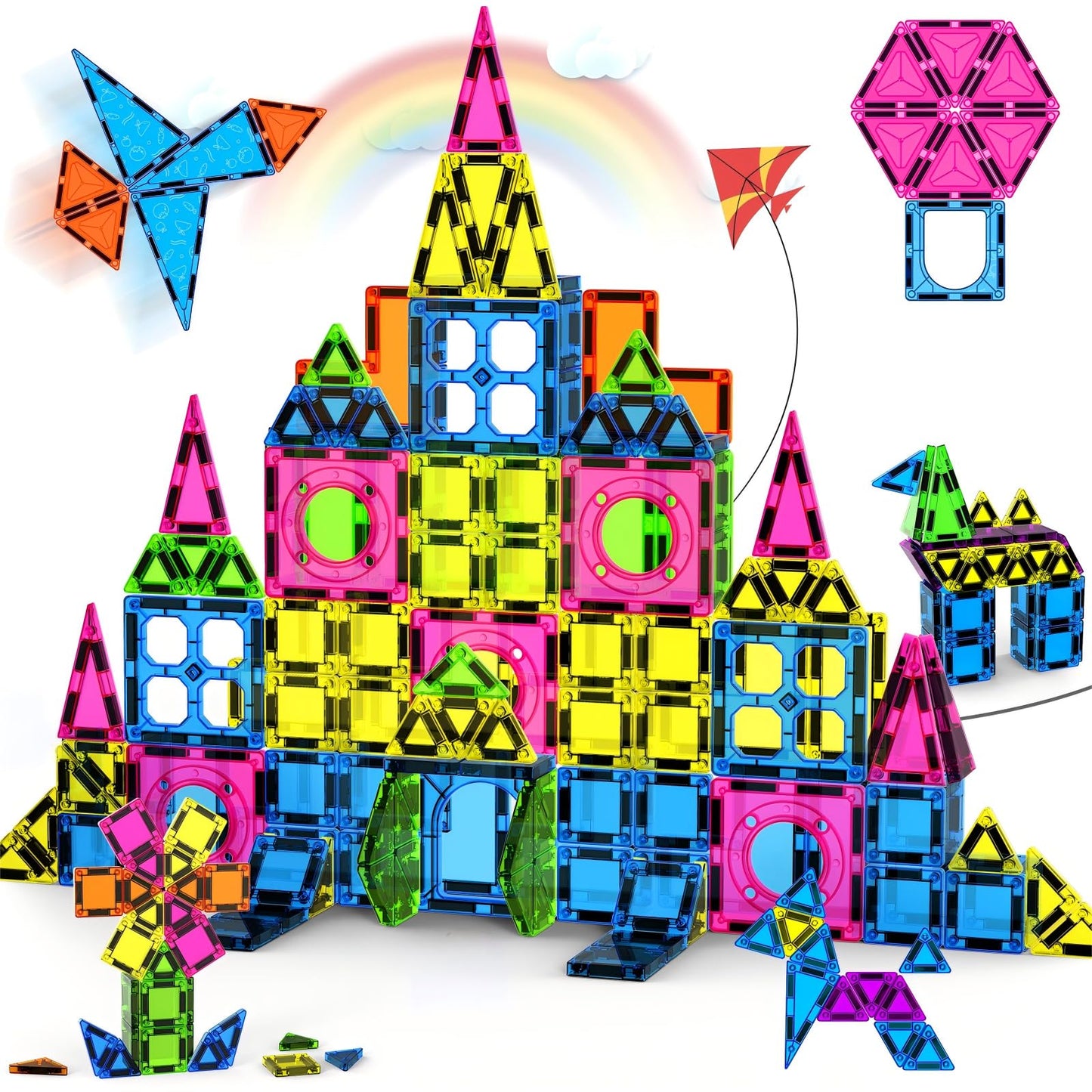 Ronqs 250 PCS 3D STEM Educational Magnetic Tiles for Kids Magnetic Blocks for Kids Magnetic Building Blocks Set