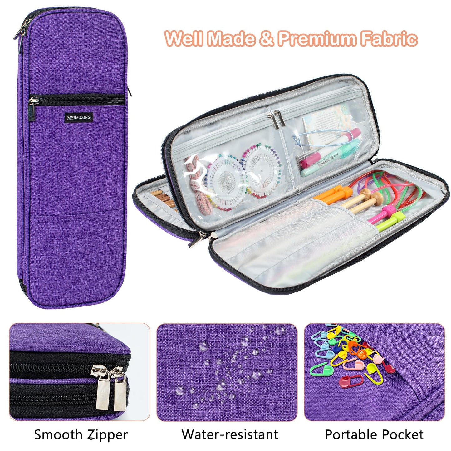 MYBAGZING Knitting Needles Case (up to 14 Inches), Knitting & Crochet Accessory Organizer