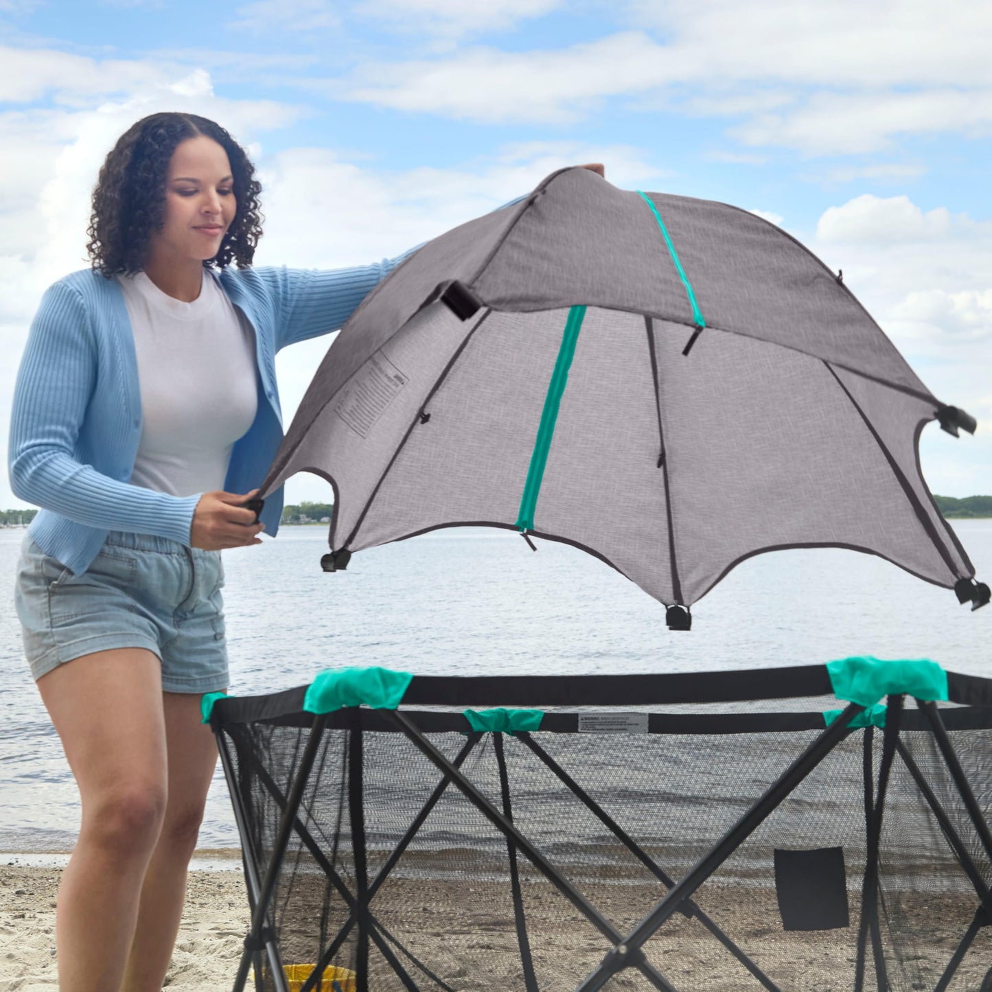 Summer Infant Pop ‘N Play Deluxe Ultimate Playard, Aqua Splash - Full Coverage Indoor/Outdoor Portable Play Pen with Fast, Easy and Compact Fold