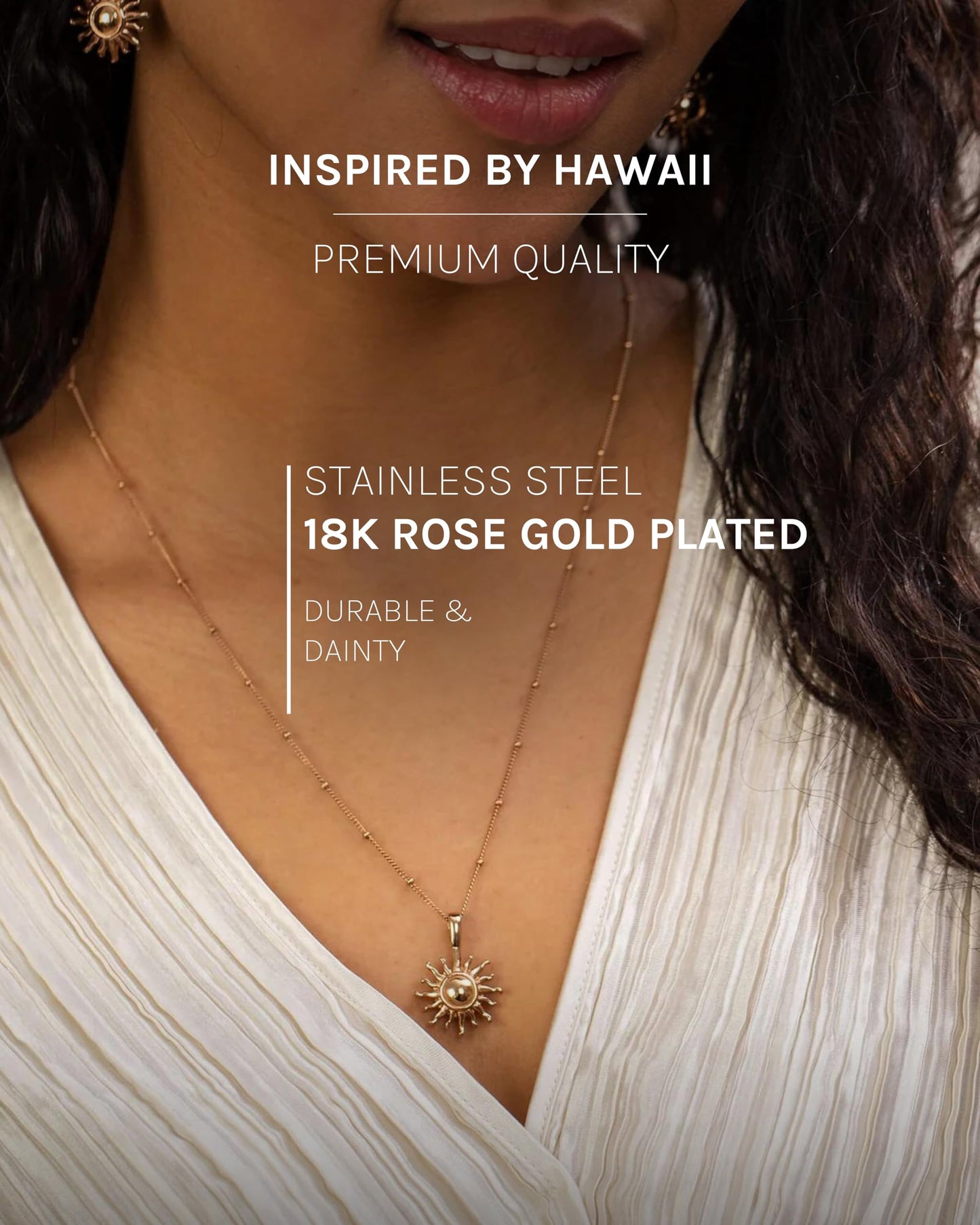 Purelei® Sun Necklace: Waterproof & Adjustable, Chain with sun pendant, 20 to 22 inch adjustable length, 18K Gold plated stainless steel - rosegold