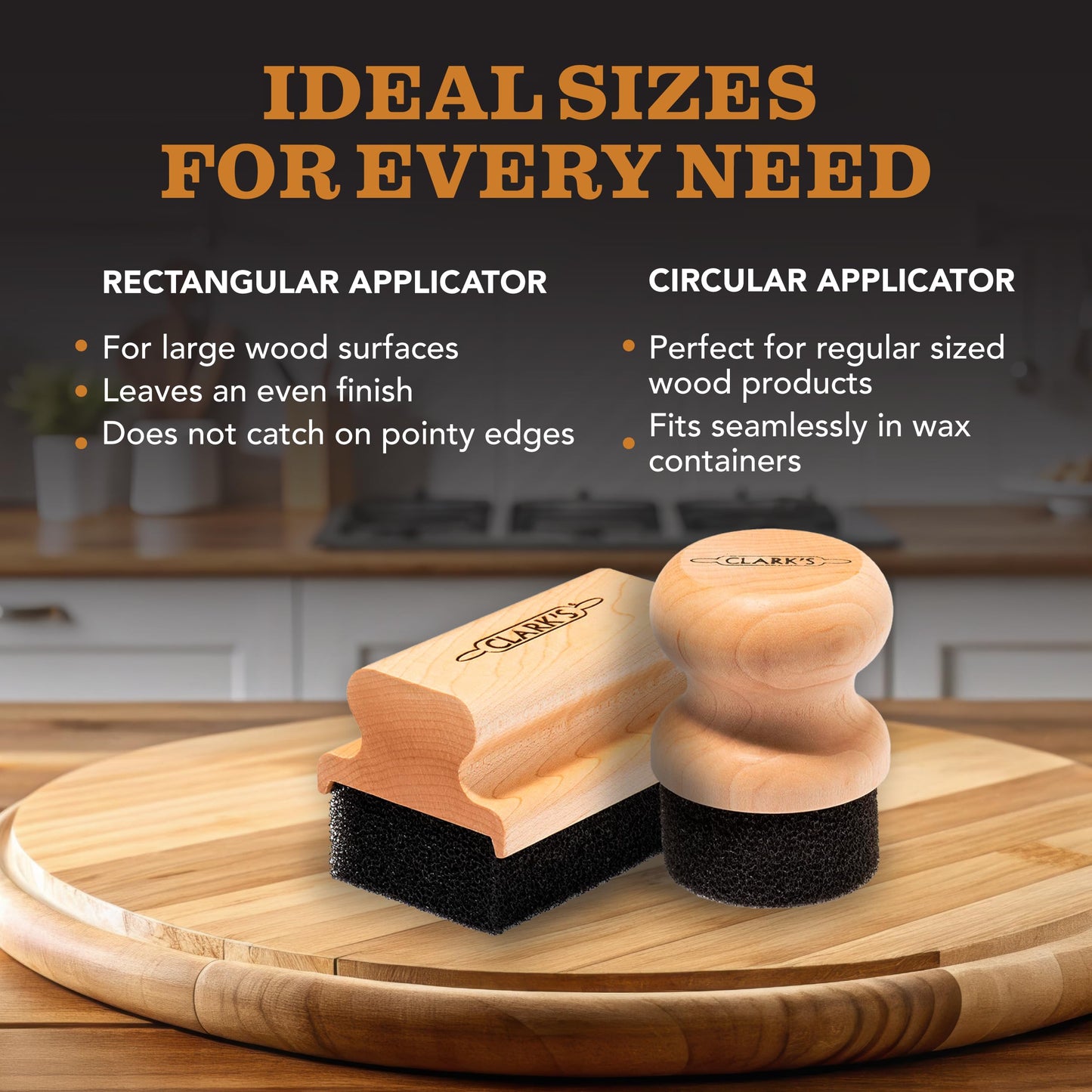 CLARK'S Food Grade Mineral Oil & Wax Applicator for Round Wood Cutting Board, Butcher Blocks, Bamboo, and Utensils – USA Maple Construction