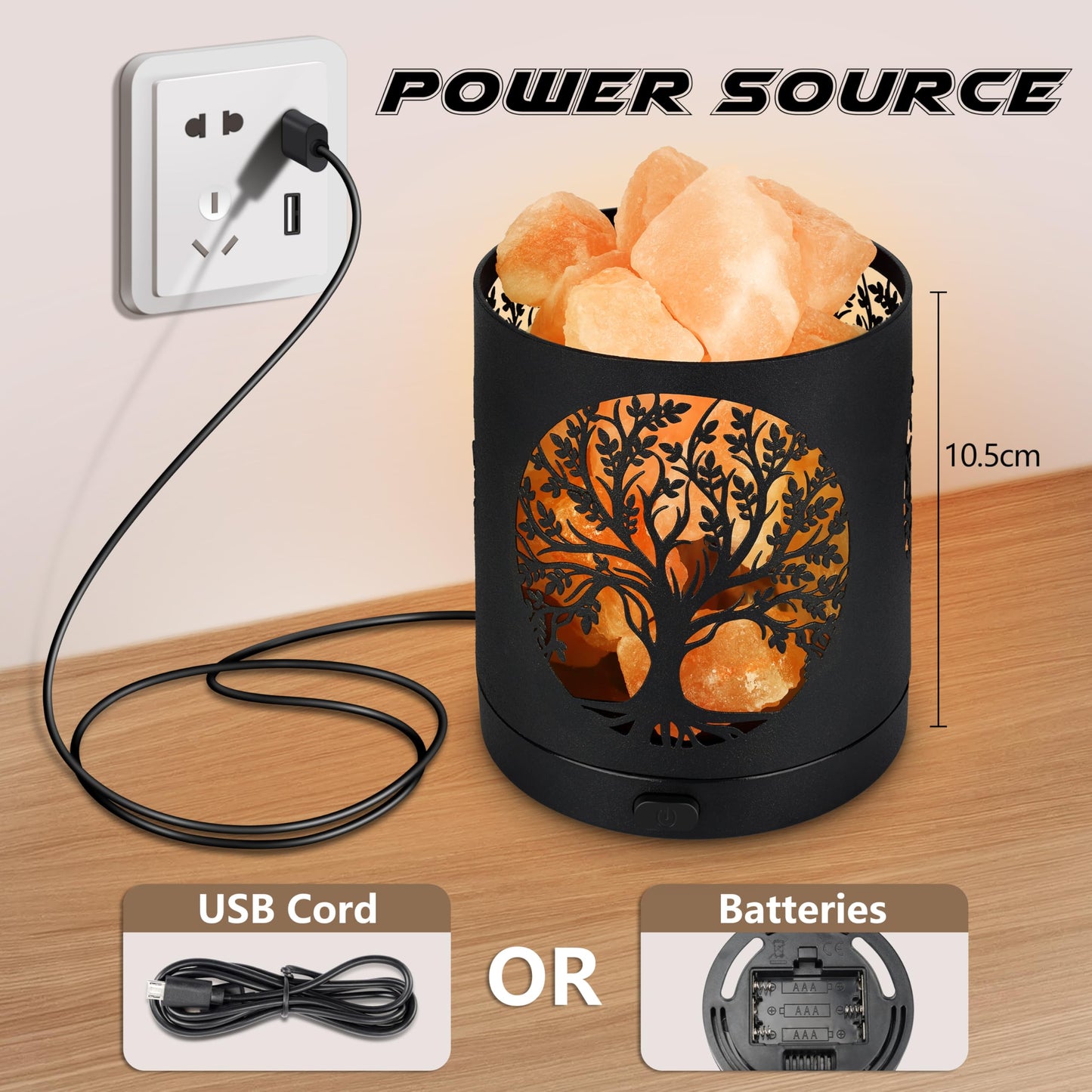 SUNYA Himalayan Salt Lamp - Metal Basket with 5 LED Bulbs, Pink Rock Salt Lamp Night Light with USB Power Cable. Battery Powered Support