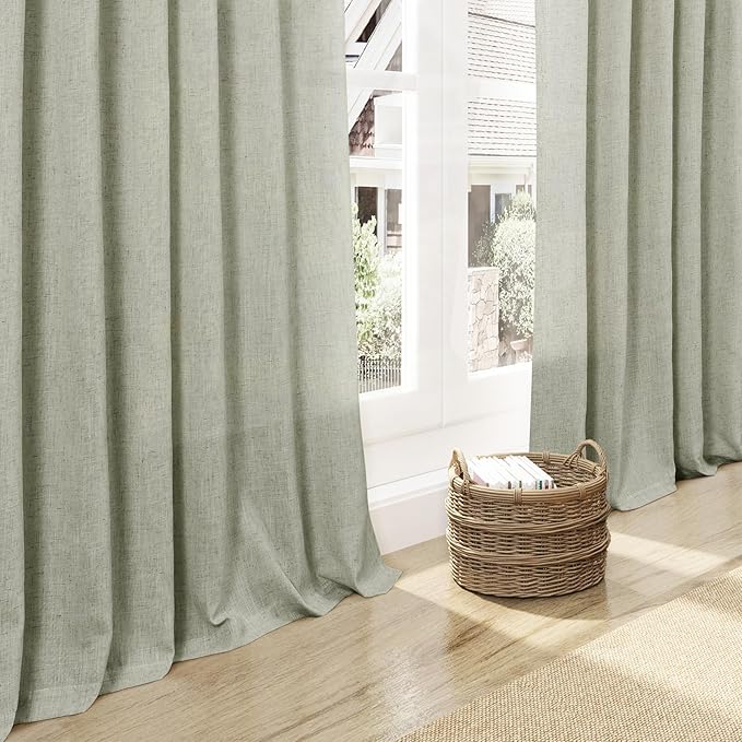 Nanspring Sage Green Curtains 84 Inch Length 2 Panels Back Tab Rod Pocket Light Filtering Semi Sheer Drapes Linen Cotton Textured Airy Farmhouse Living Room Decor Light Green Curtains for Bedroom