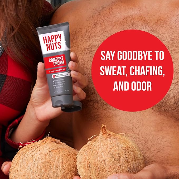 HAPPY NUTS Comfort Cream Deodorant For Men: Anti-Chafing Sweat Defense, Odor Control, Aluminum-Free Mens Deodorant & Hygiene Products for Men's Private Parts 3.4 oz.(2 Pack, Unscented)