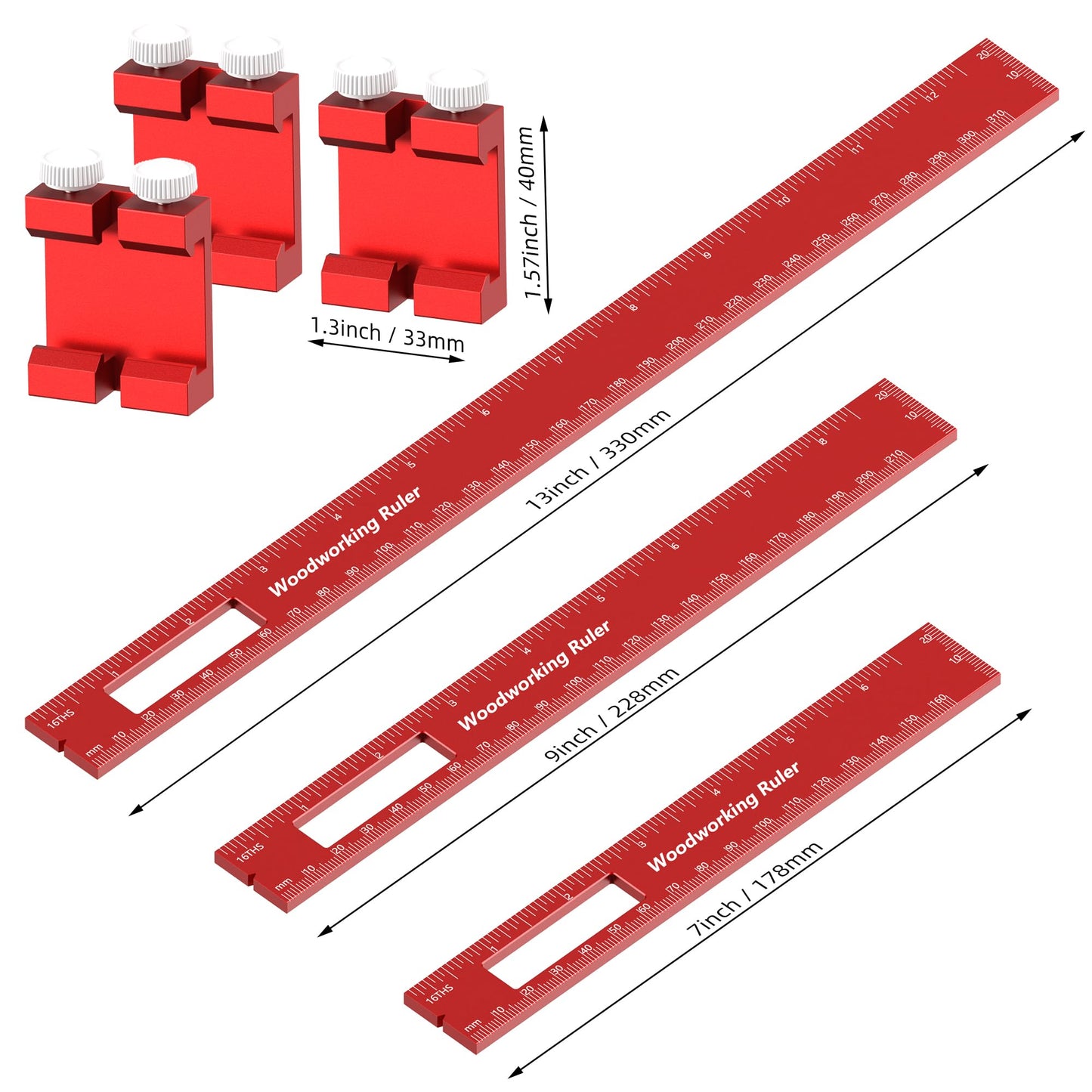 Woodworking Ruler 3 Pack (6", 8", 12"), Precision Woodworking Marking Ruler with Holes, Aluminum Alloy Carpenter Measuring Tool, Scribing Layout Guide for Woodworking DIY Carpenter Tools