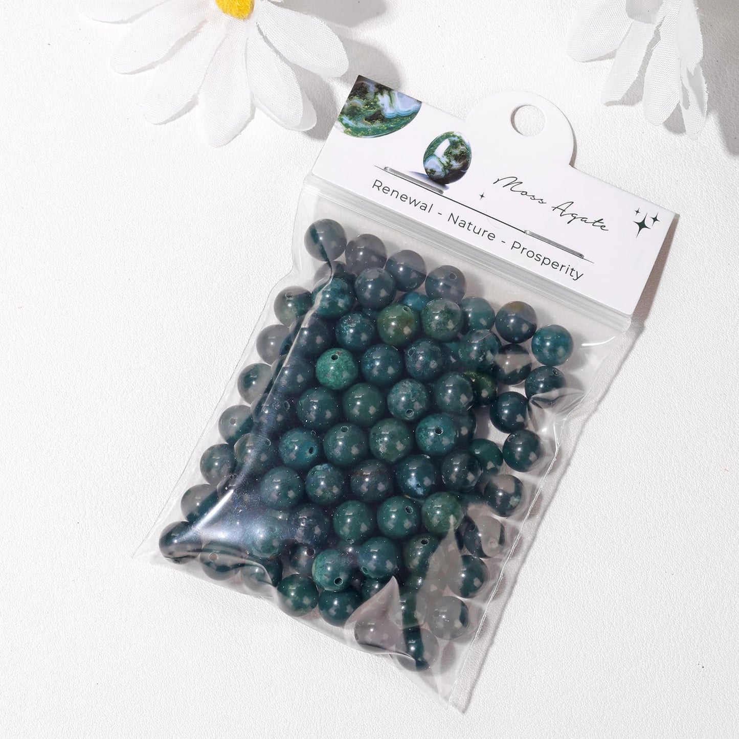 Raicegs 100pcs 8mm Moss Agate Beads Natural Gemstone Beads Round Loose Beads for Jewelry Making DIY Bracelets Necklace