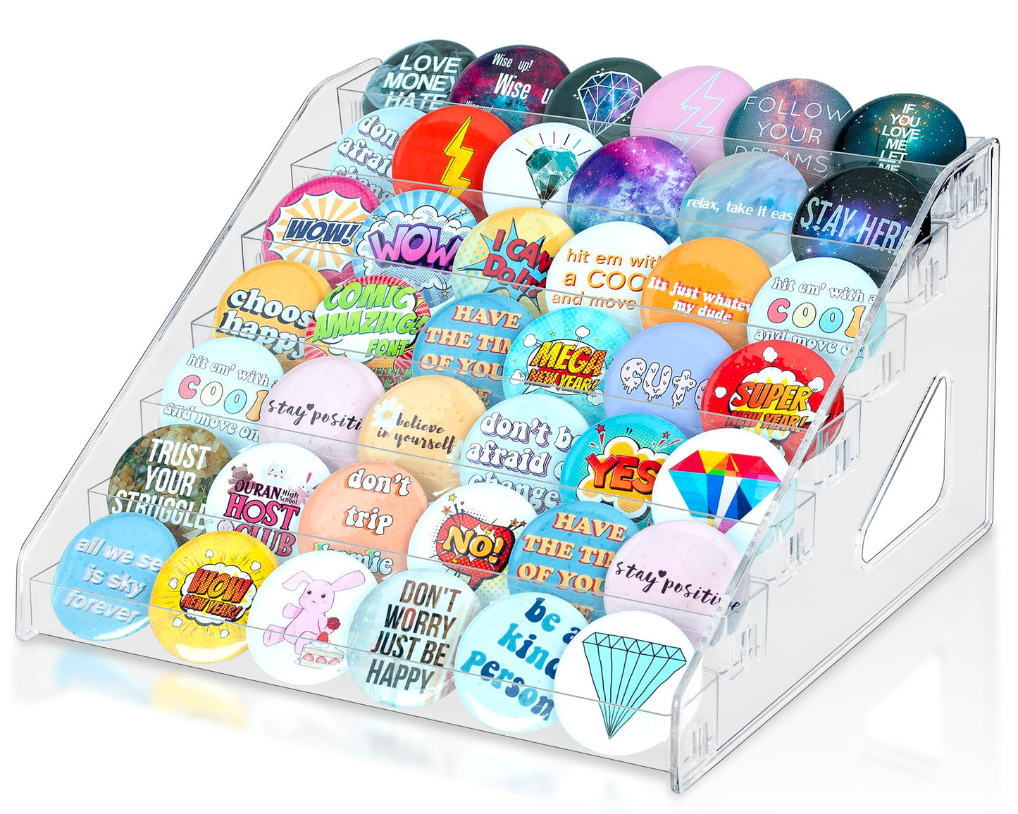 PACMAXI 7-Layer Transparent Button Pins Display Case, Large Capacity Storage Organizer for 35-60 Badges, Portable and Durable Display Box (No Button Pins Included) (7-Layers)