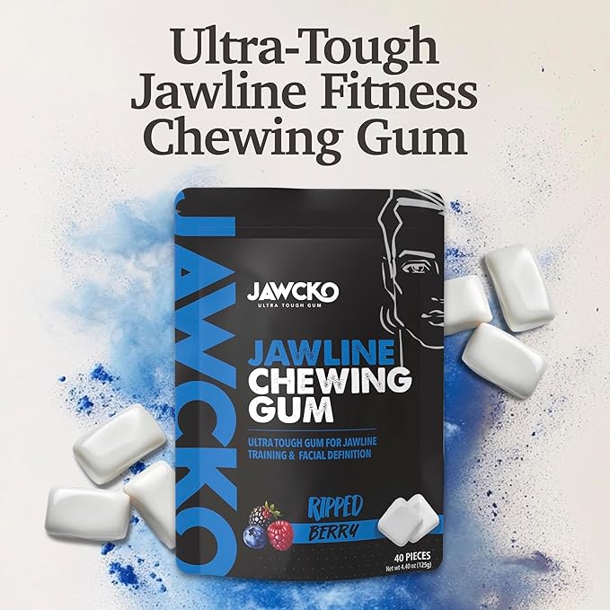 JAWCKO Ultra-Tough Jawline Chewing Gum | Get a Stronger, Squarer Jawline | Ripped Berry Jaw Training Hard Gum | 15X Strength | Chisel, Sculpt, Tone your Jaw | Facial Fitness Mewing Gum | 40 Pieces/Pack