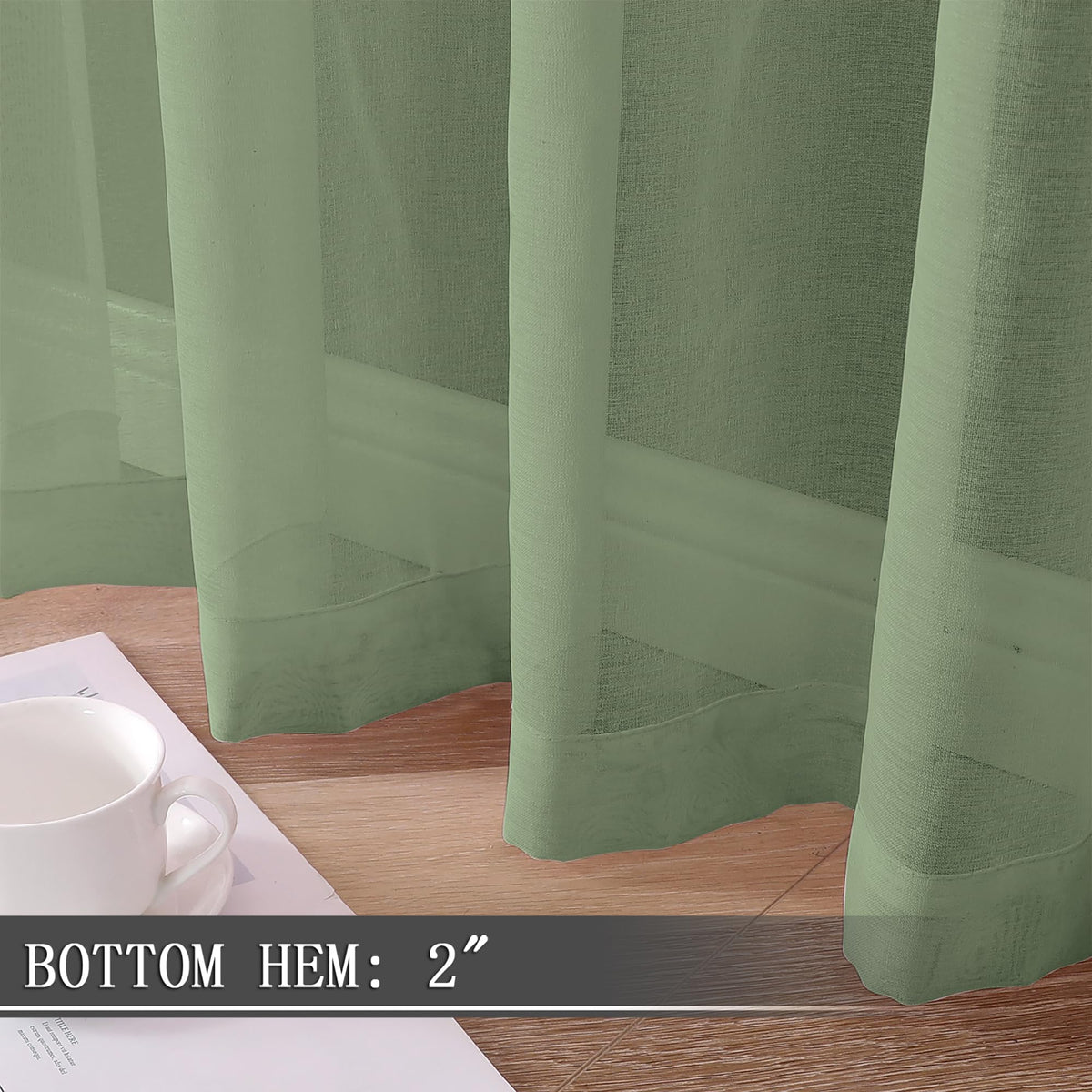 Short Sheer Curtain Linen Textured Bedroom Curtains Sheer Light Filtering Rod Pocket Voile Curtain for Living Room