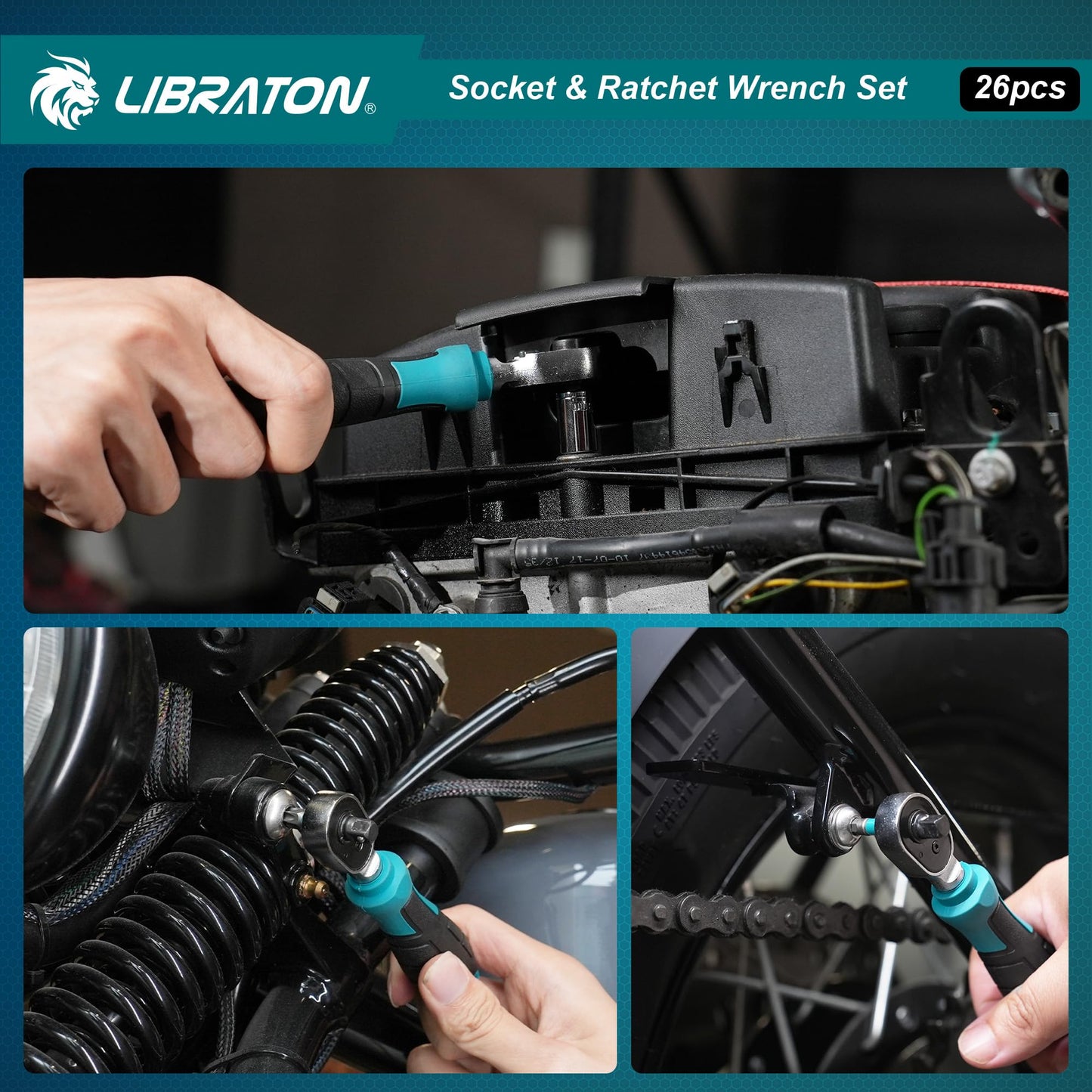 LIBRATON 26PCS 1/4" Drive Mini Socket & Ratchet Wrench Set with Bits, 4-14mm Metric Shallow Sockets, Mini Ratchet Set, Screwdriver Bit Set, Extension Bar, with Storage Case for DIY, Auto Repair