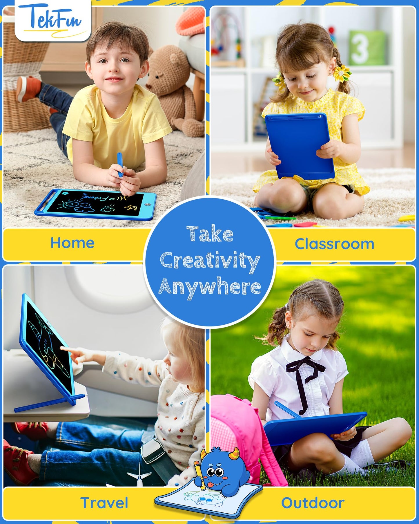 TEKFUN 2 Pack LCD Writing Tablet for Kids, 8.5 Inch Blue+Blue Doodle Board Drawing Board Reusable Drawing Tablet with Lanyard, Educational Kids Toddler Toys Birthday Gift for Boys Girls 3-12 Years Old