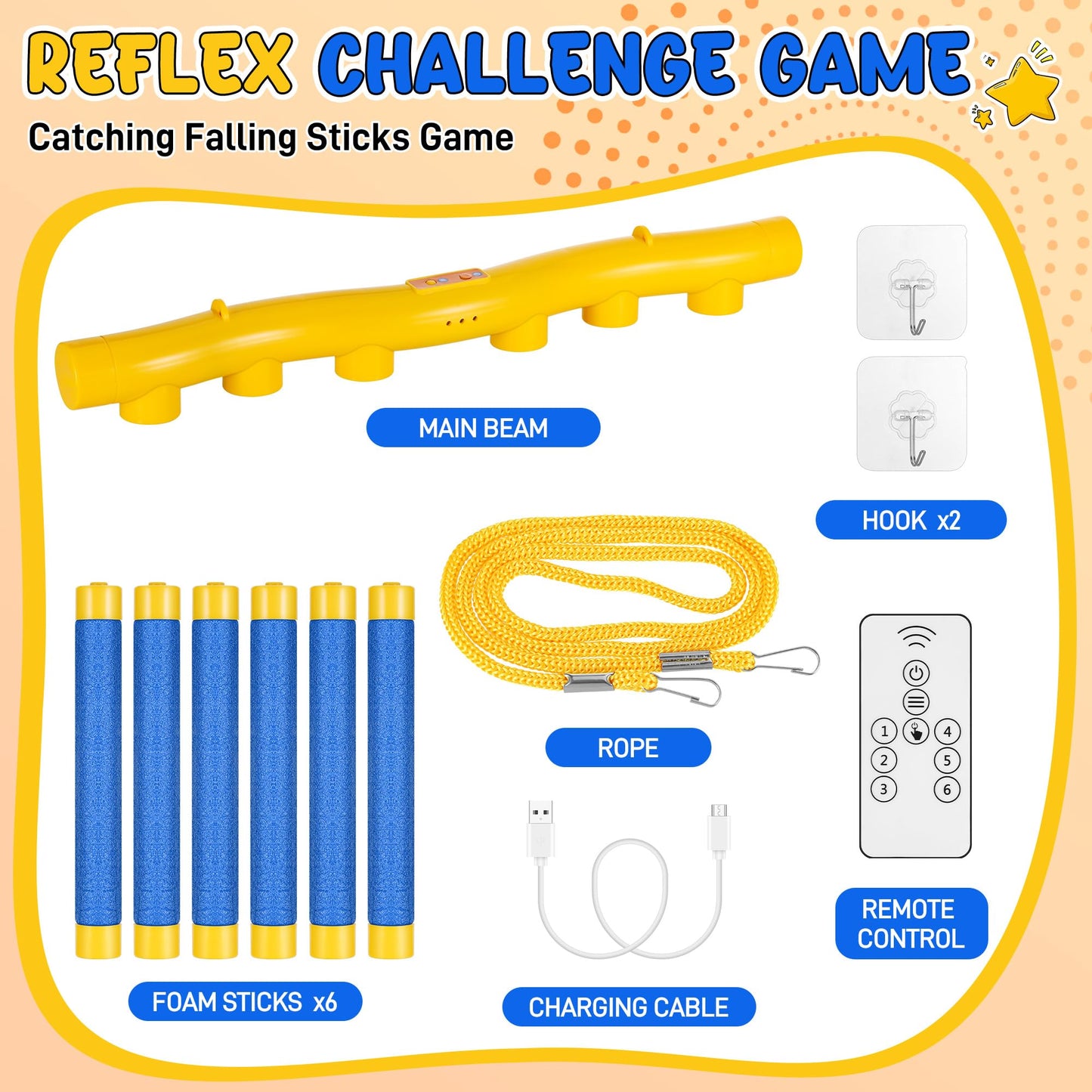 Huiguli Reflex Challenge Game - Catching Falling Sticks with Remote Control, Hand Eye Coordination & Reaction Time Training Toy, 3 Adjustable Speed Modes for Kids & Adults