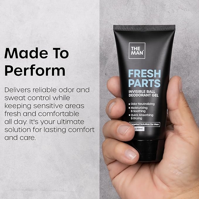 The Man Fresh Parts-Invisible Ball Deodorant Gel-Odor Control & Intimate Deodorant for Men-Quick Drying Balls, Crotch & Groin Gel-No Sticky or Powdery Residue-Sweat Defense for Happy Nuts (3 fl.oz)