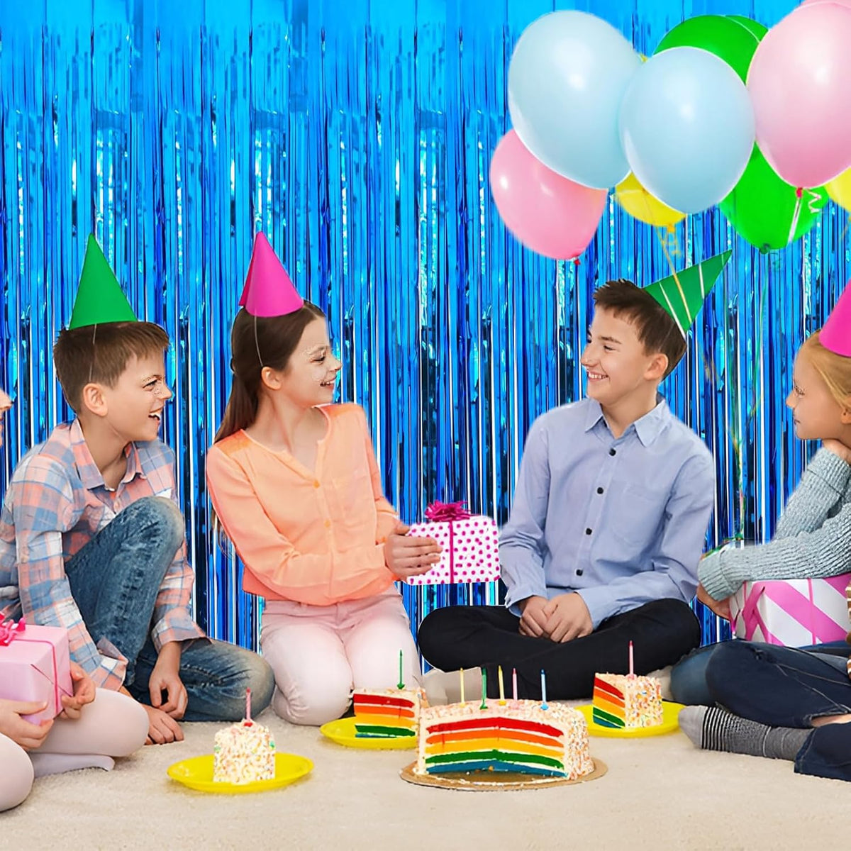 Blue Foil Fringe Curtain 3.3×8.3FT 6 Packs, Metallic Tinsel Curtains Party Streamers for Birthday Graduation Baby Shower Decoration (6pcs,3.3FT×8.3FT, Blue)