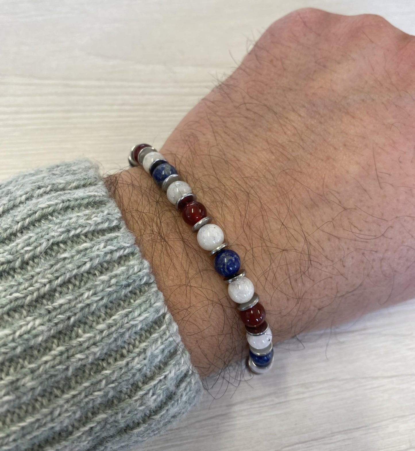 10:10 Beaded Bracelet for Men and Women – Natural Gemstone and Stainless Steel – Adjustable, Durable and Elegant – Made in Italy - Carnelian - Moonstone - Lapis Lazuli