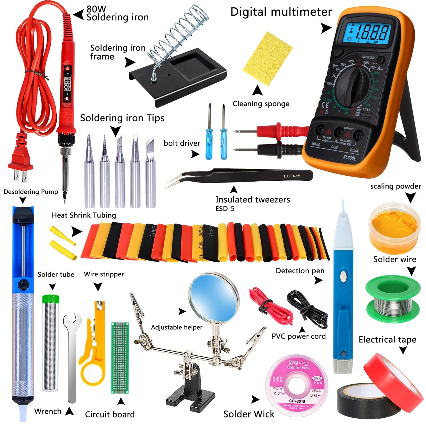 Soldering Iron Kit,80W LCD Digital Soldering Gun with Adjustable Temperature Controlled and Fast Heating Ceramic Thermostatic Design