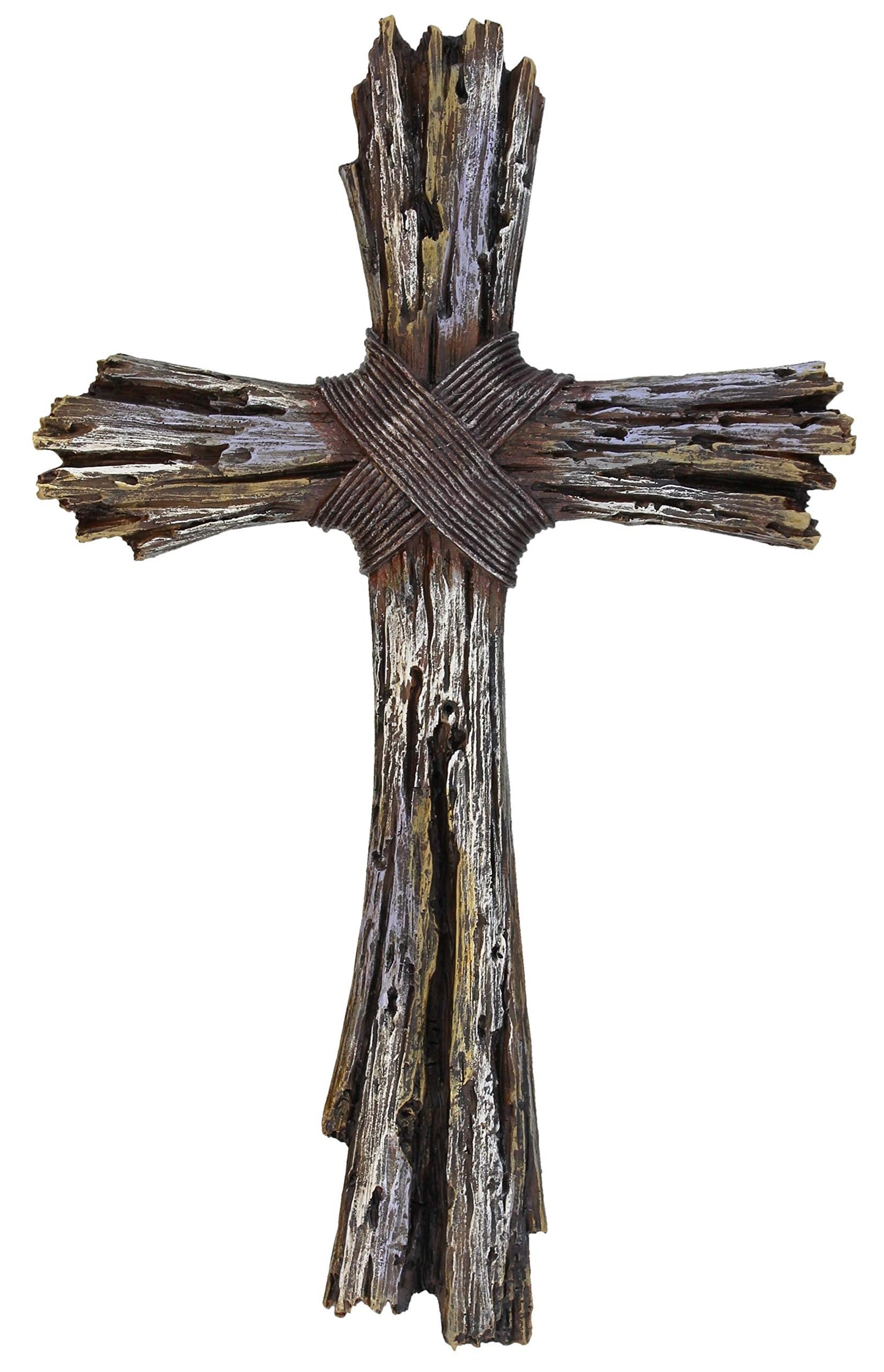 Rustic Decorative Driftwood Wall Cross - Faux Weathered Wood Rugged Jesus Art
