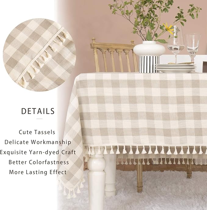 Farmhouse Checkered Tablecloth-Rustic Buffalo Plaid Tablecloth for Fall Winter Thanksgiving Christmas Kitchen Dining Restaurant Decor (Rectangle/Oblong, 55x70, Gray Khaki)