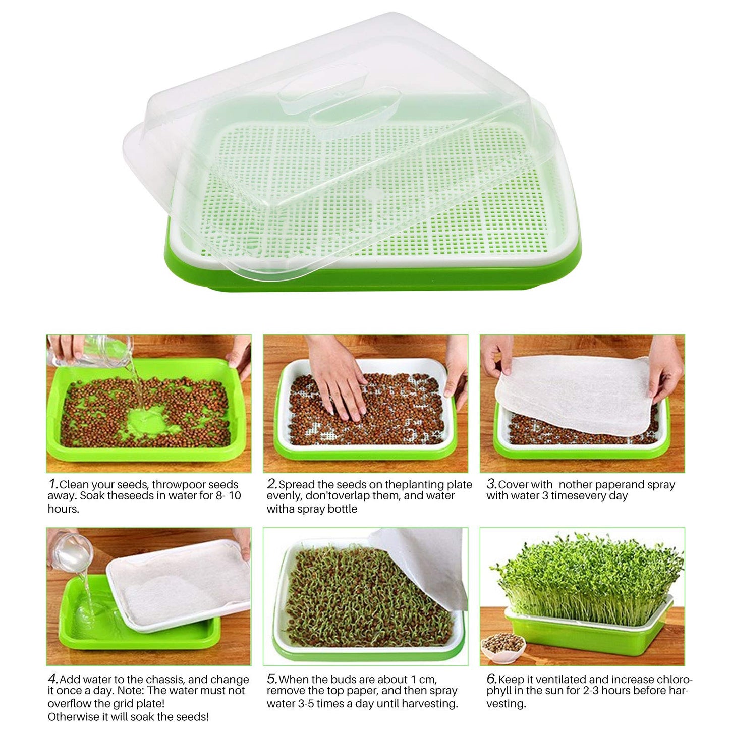 5 Layers Seed Starter Kit - Seed Sprouter Trays with Clear Lid & Stainless Steel Shelf, Soil-Free Germination Trays for Indoor/Outdoor Microgreens, Wheatgrass Mung Beans Cat Grass & Seedling Growing