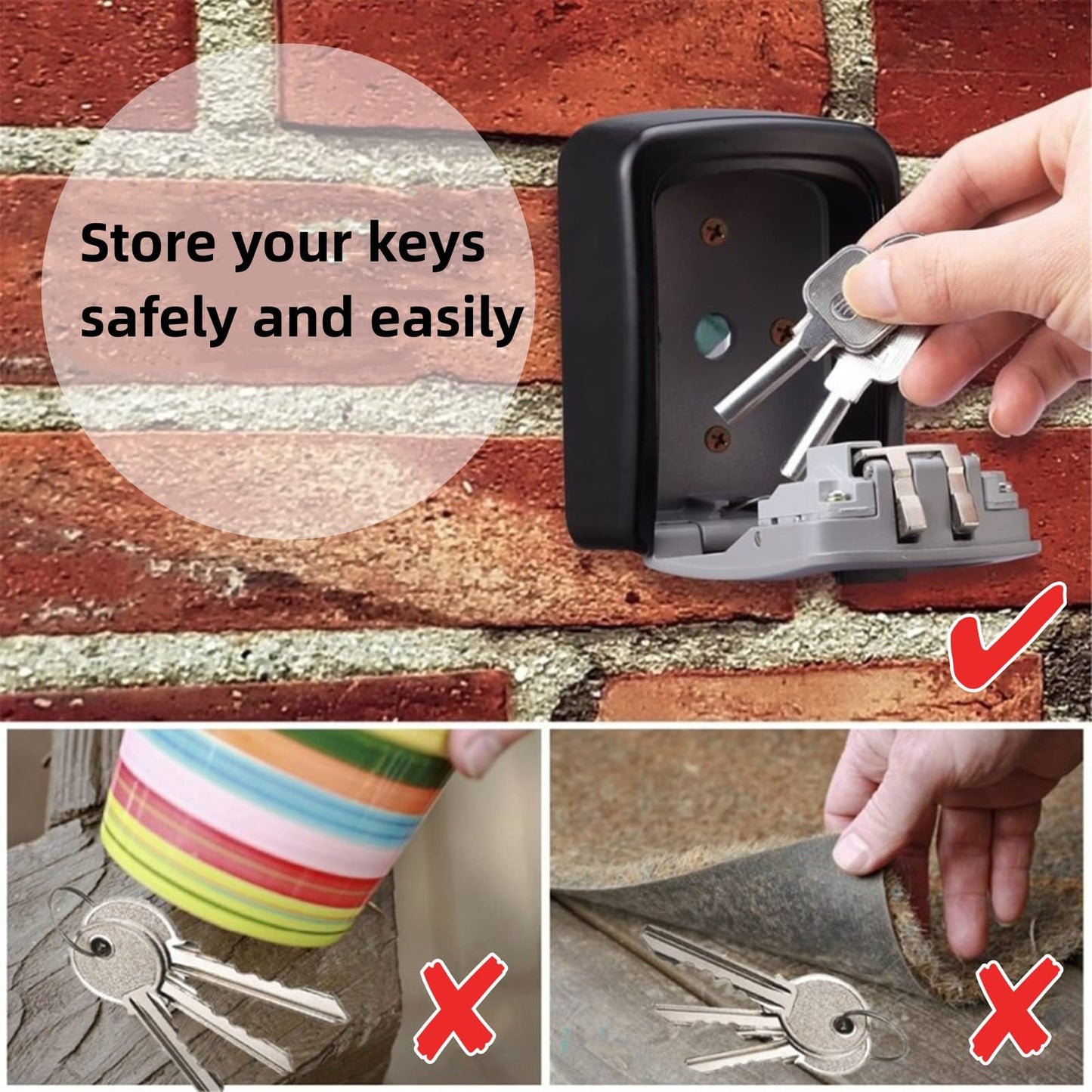 Lospu HY® Key Lock Box, 4 Digit Combination Key Storage Lockbox, Waterproof Wall Mount Key Safe Box for Indoor, Outdoor, Home, Hotels, Airbnb and Schools Grey