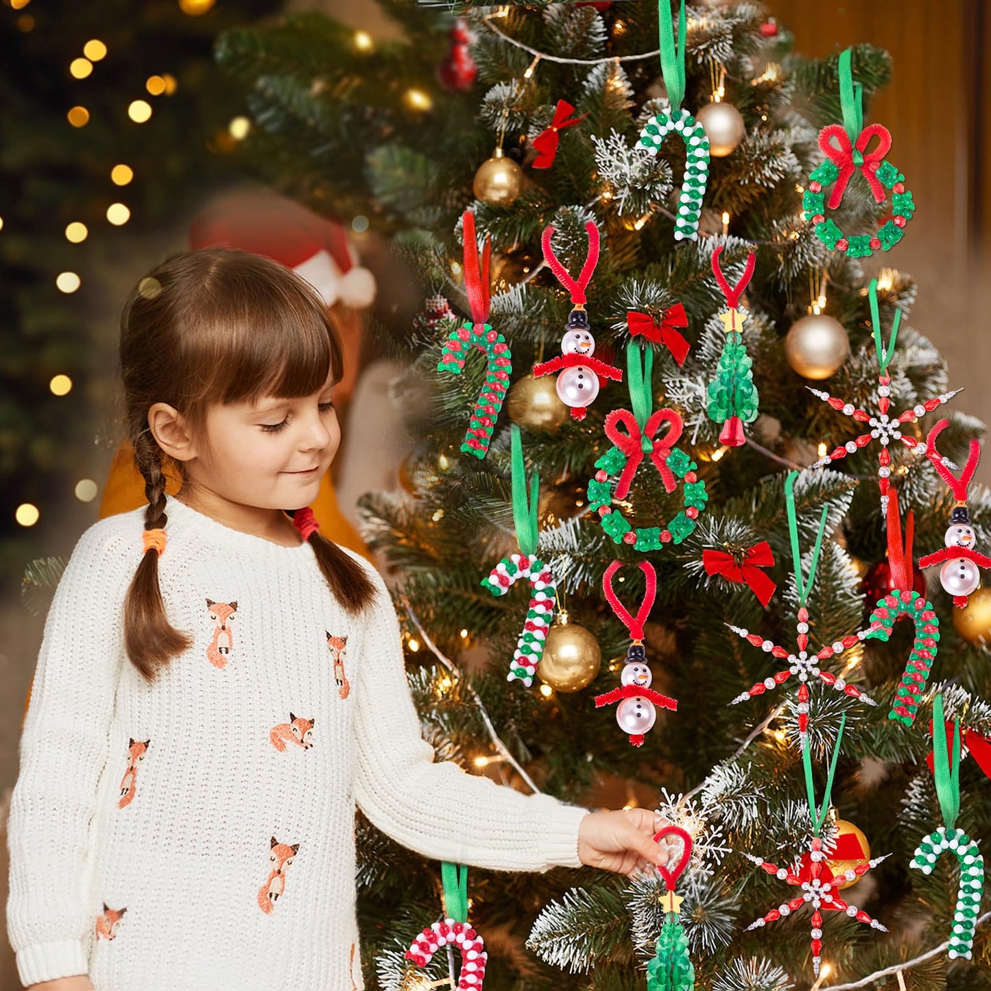 NLUS Christmas Crafts for Kids Adults, 45 Pcs Christmas Beaded Ornament Kits Holiday Crafts - Including Snowman/Christmas Tree/Wreath/Candy Cane/Snowflake (Assembly Required)