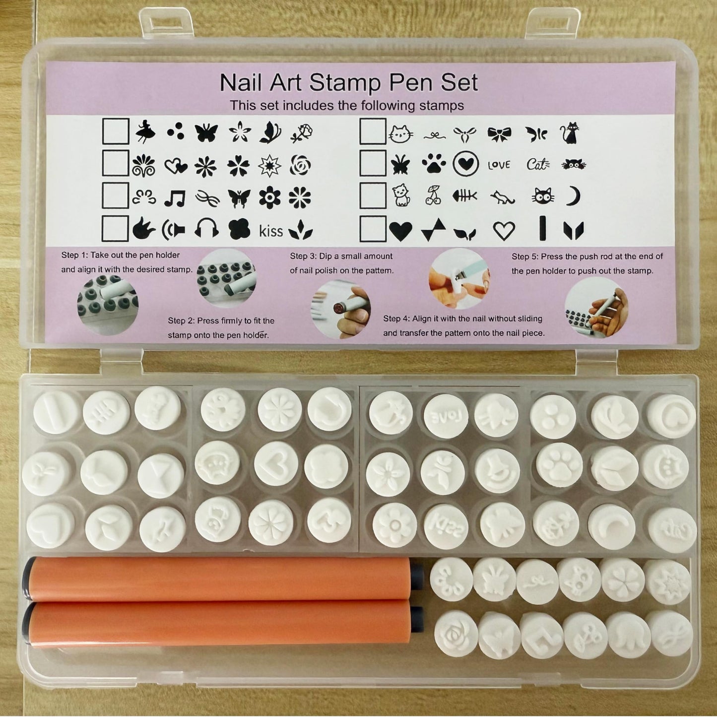 48 Pcs Nail Stamp Pen Set, Nail Art Pens with Interchangeable Stamp Heads, Quick Nail Art Tools with 48 Unique Patterns, Flower Butterfly Rose DIY Nail Stamping Pen Kit, Nail Design Tools for Women