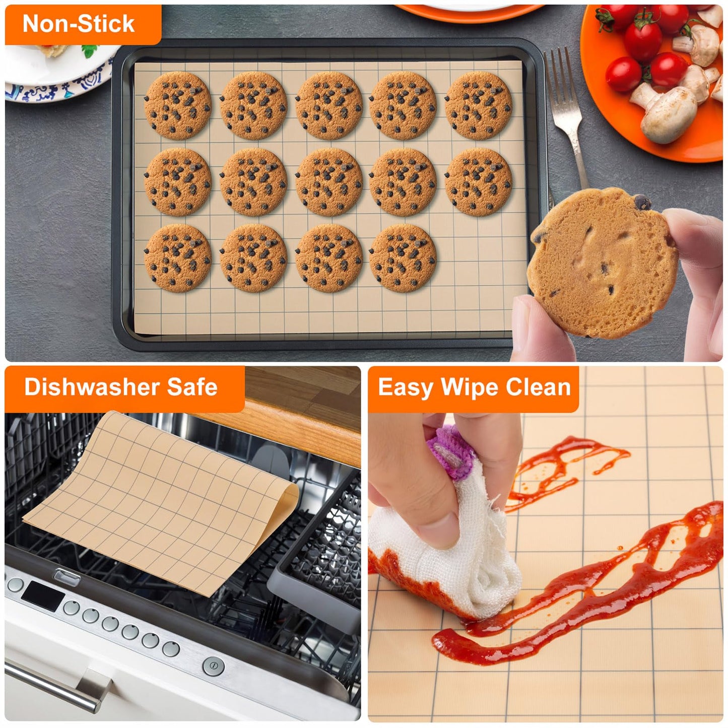 Silicone Baking Mat Roll, Non Stick Heat Resistant Baking Mats,No Slip Reusable Freeze Dryer Mat,Pastry Mats,Countertop Mats, Cut to size fit different Sharp Oven Pans Dishes(Beige, 16in X5.25 FT)