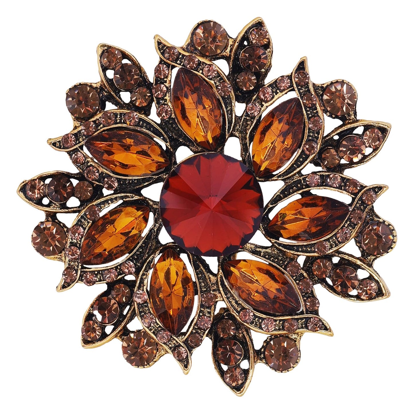 LAXPICOL Vintage Women's Brown Austrian Crystal Elegant Flower Brooch Wedding Broach Pin
