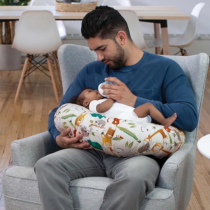Boppy Original Nursing Pillow, Neutral Jungle Colors, Ergonomic Nursing Essentials for Bottle and Breastfeeding, Firm Fiber Fill, with Removable Pillow Cover, Machine Washable