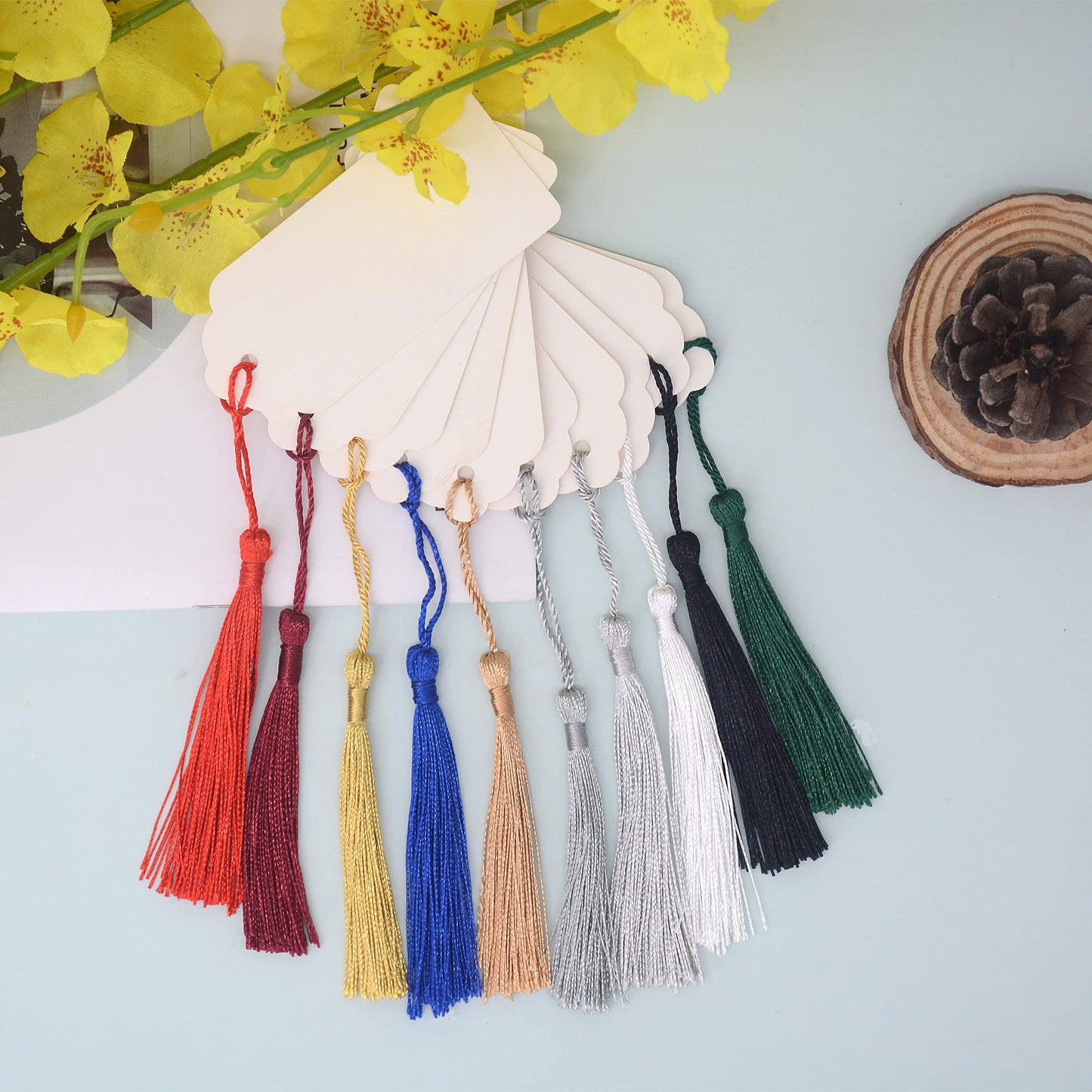 Makhry 100 Pieces Bookmark Tassels 13cm/5 Inch Colorful Silky Tassels with Loop Handmade Tassels for Crafts Jewelry Making DIY Art Projects School Supply 10 Colors（(Mixed 2 Dark)