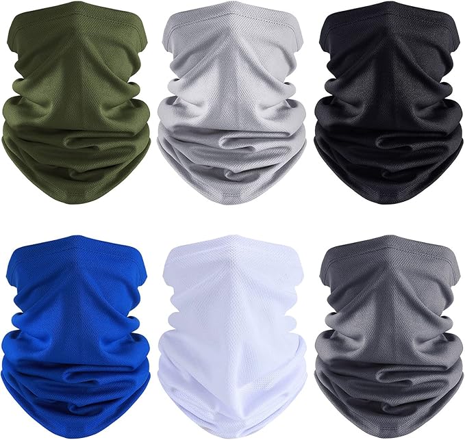 6 Pieces Ski Mask for Men Neck Gaiters Scarf Face Covering Balaclava Winter Cycling Running Fishing Masks Windproof Bandana (Green, Gray, Black, Riyal Blue, White, Dark Gray,6 Pieces)