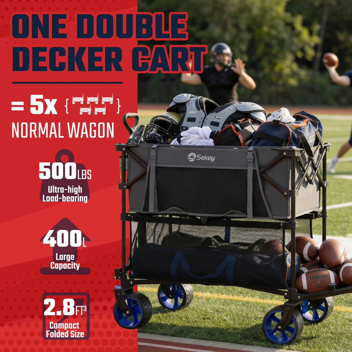 500LBS Heavy Duty Double Decker Wagon with Extender