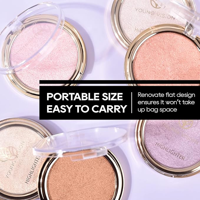 Baked Highlighter Powder Palette, Makeup Highlighter Powder Palette Sheer Shimmering Finish Face Highlighters Makeup Iluminadores de Maquillaje #01 Moonlight White