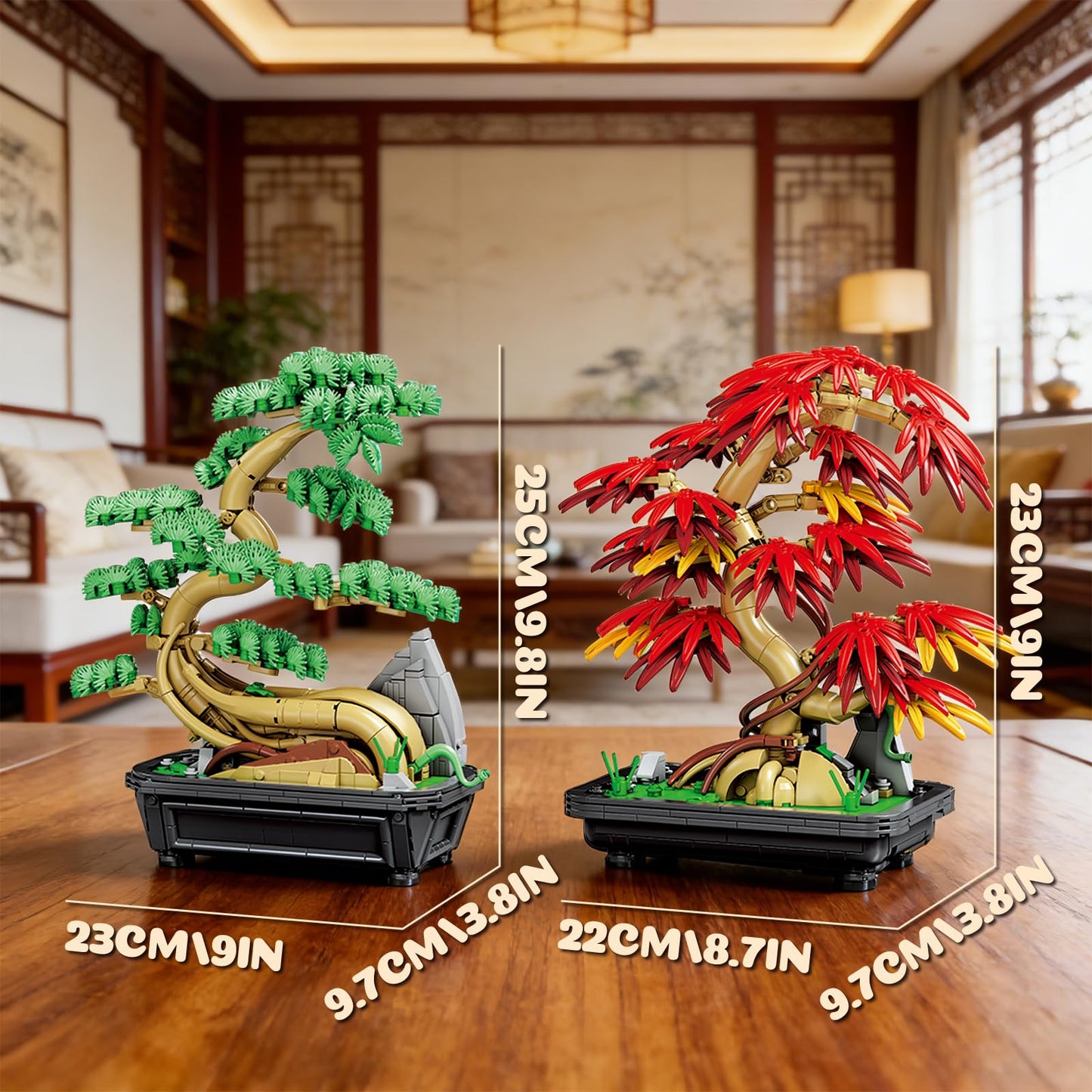 APENGBAOL 2-in-1 Bonsai Tree Building Set 1023 Pcs Red Maple & Pine Plant Model Kit for Adults Botanical Garden Collection Zen Home Decor & DIY Flower Construction Gift