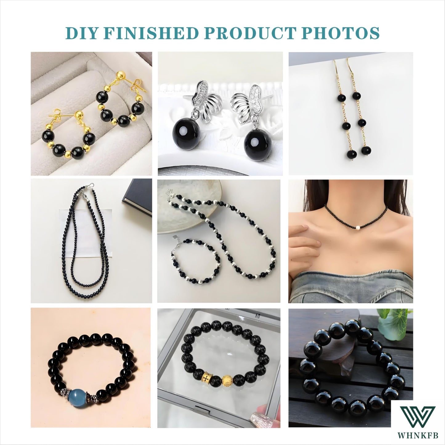 WHNKFB 10mm 50PCS Natural Black Onyx Round Beads, Smooth Polished Agate Loose Beads for Jewelry Making Craft - 4mm 6mm 8mm 10mm Options with Free Elastic Cord