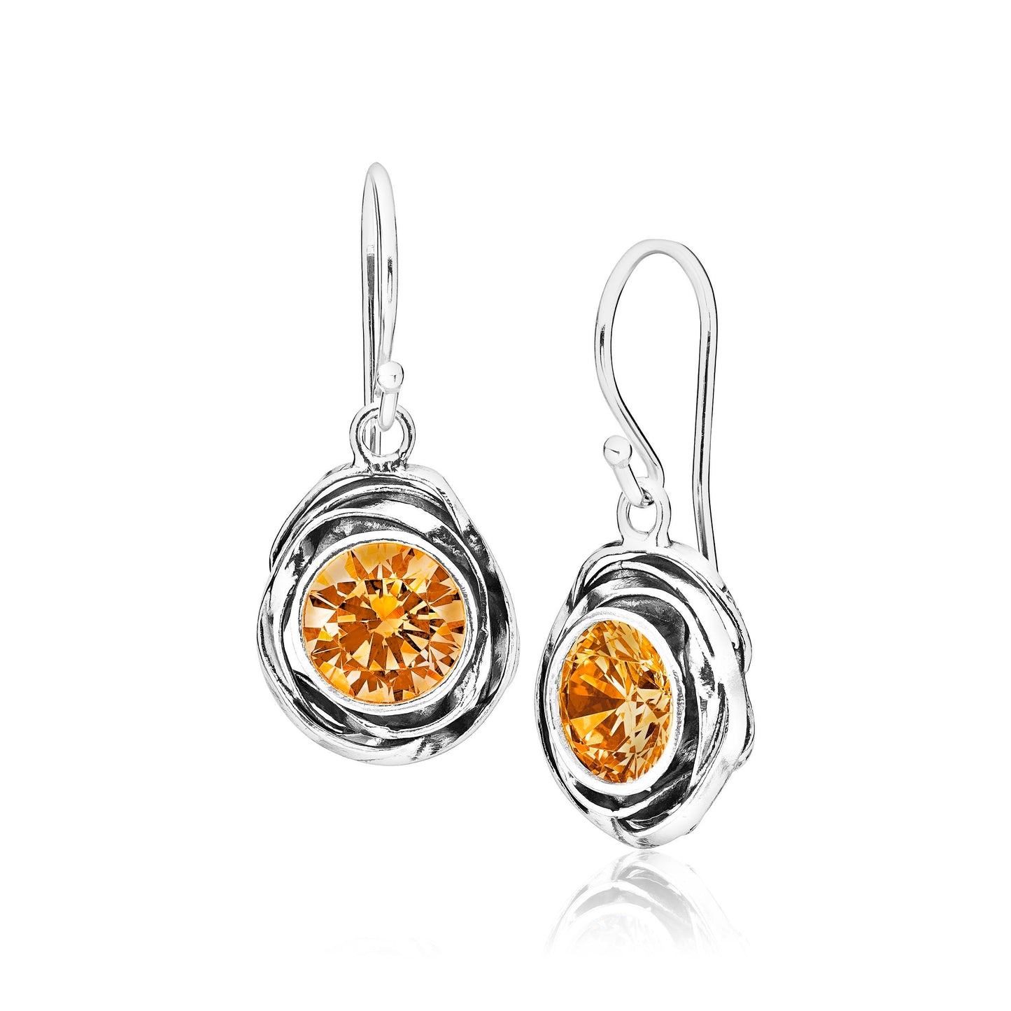JEAN RACHEL JEWELRY 925 Sterling Silver Dangle Earrings for Women-Wire Wrap with Bezel Set Cubic Zirconia Vintage Design-Hypoallergenic,Lead&Nickel Free-Artisan Handcrafted Statement Earrings,Citrine