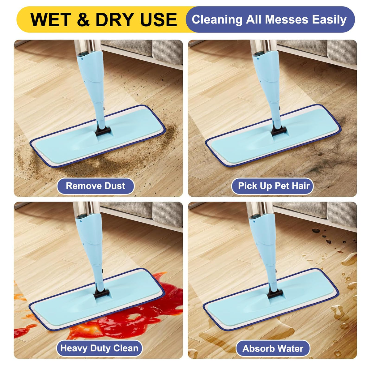16.5 Inch Reusable Mop Pads Microfiber Spray Mop Replacement Heads for Wet