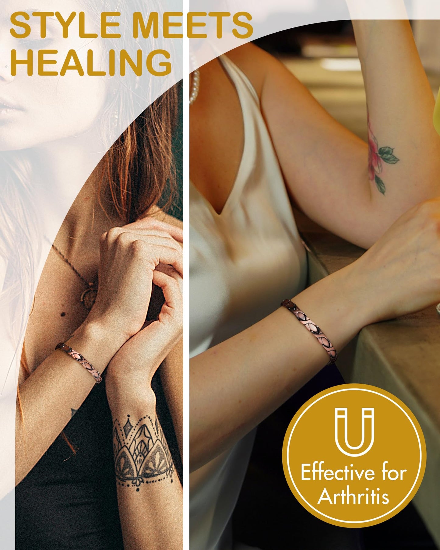Feraco Copper Bracelet for Women Hand Forged 99.99% Solid Pure Copper Magnetic Wristband with Pro Neodymium Magnets (X Shape with Ring)