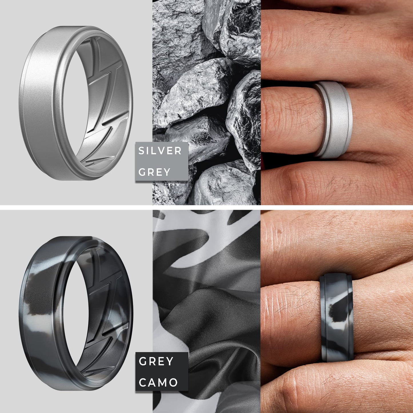 ThunderFit Silicone Wedding Rings for Men Breathable Airflow Inner Grooves, Step Edge Sleek Design Rubber Engagement Bands 8mm Wide 2mm Thick, Variety Multipack 1-7
