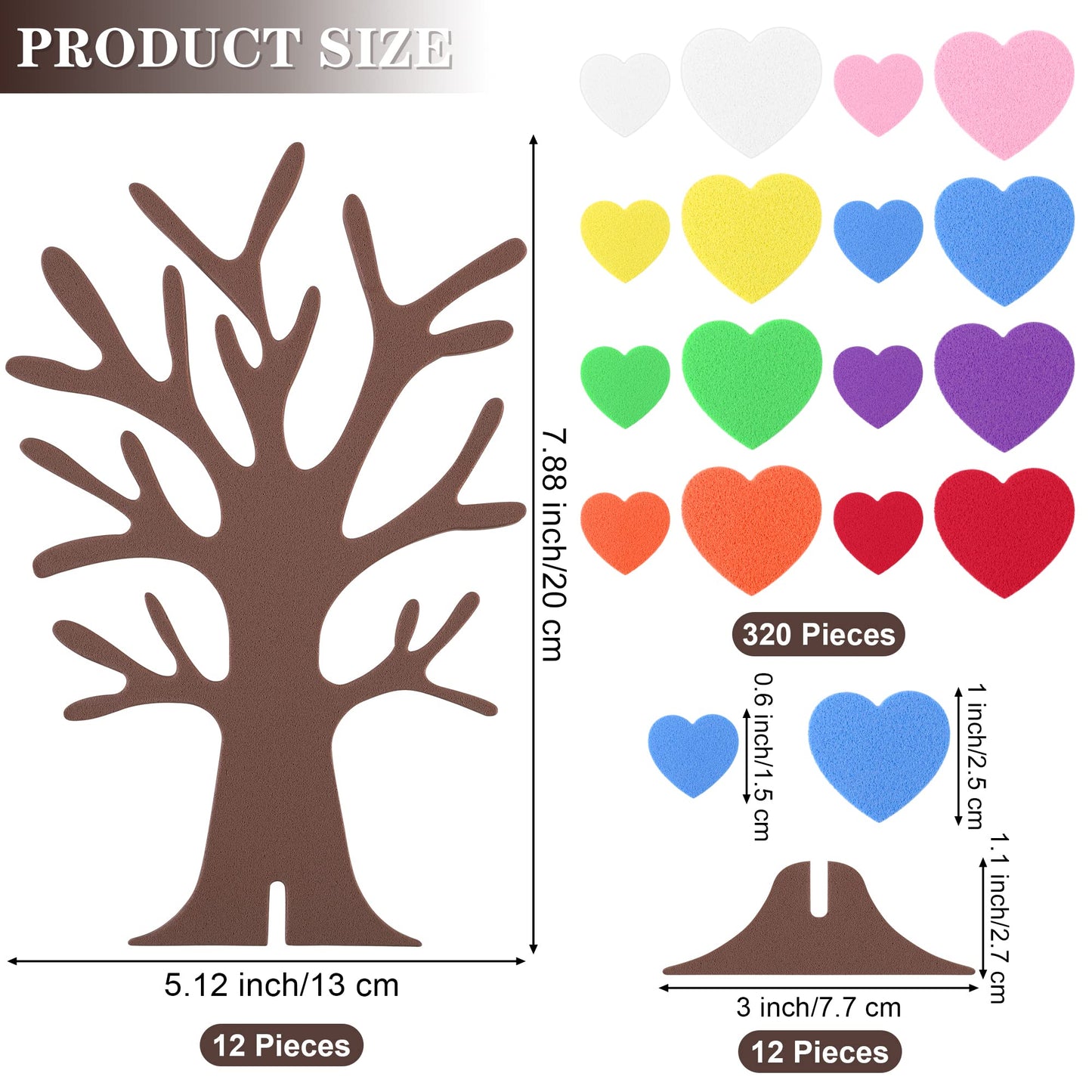 Fovths 332 Pieces DIY Love Heart Tree Foam Stickers Craft Set 12 Pieces Tree and 320 Pieces Valentine's Day Self-Adhesive Foam Heart for Valentine's Day Wedding Mother's Day Home Decor School DIY