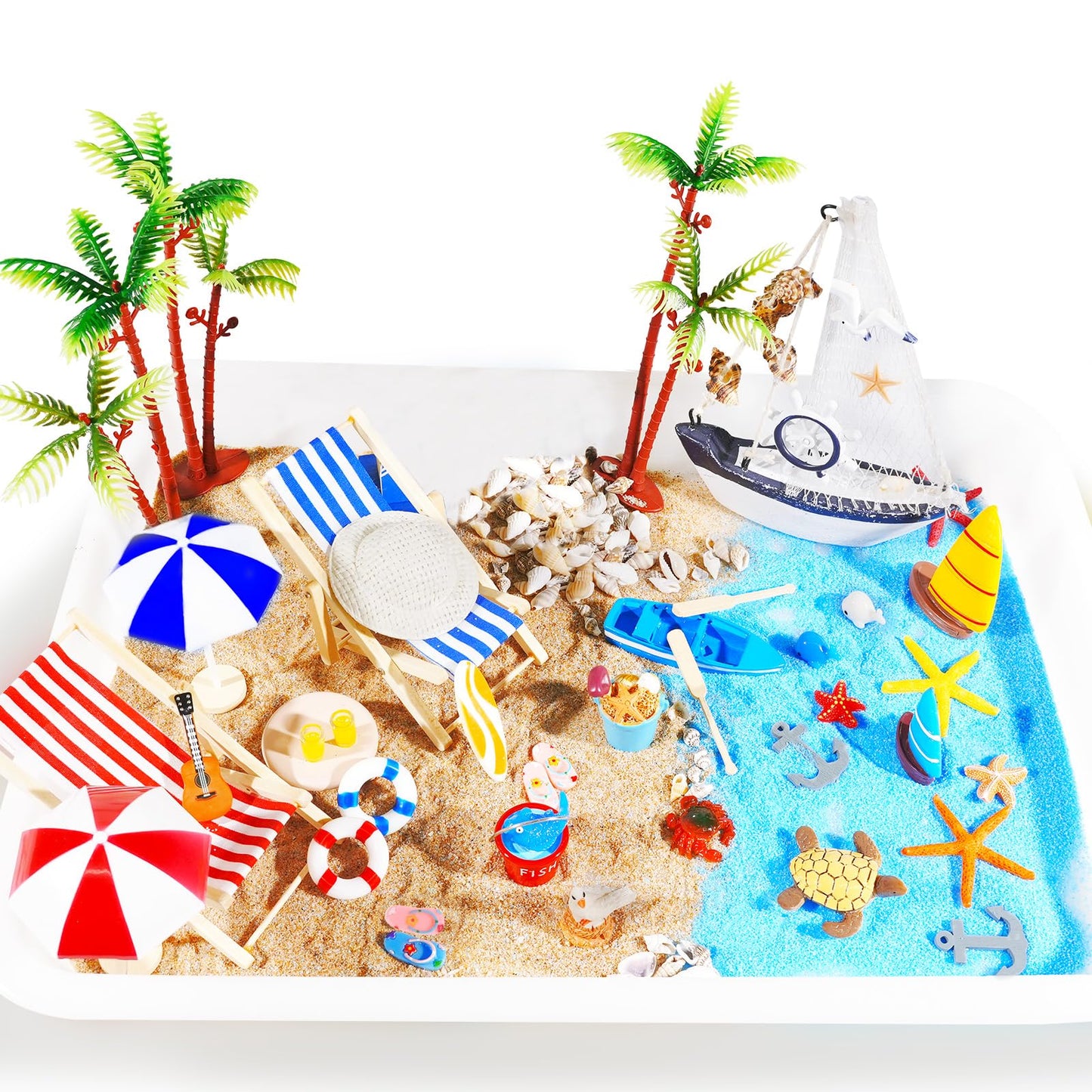 Pamonrueer 39 Pcs Miniature Summer Beach Accessories Ocean Diorama Supplies Sand Box Beach Theme Cake Decorations Sea Animal Figurines Shell Cake Topper Party Gifts Diorama Projects