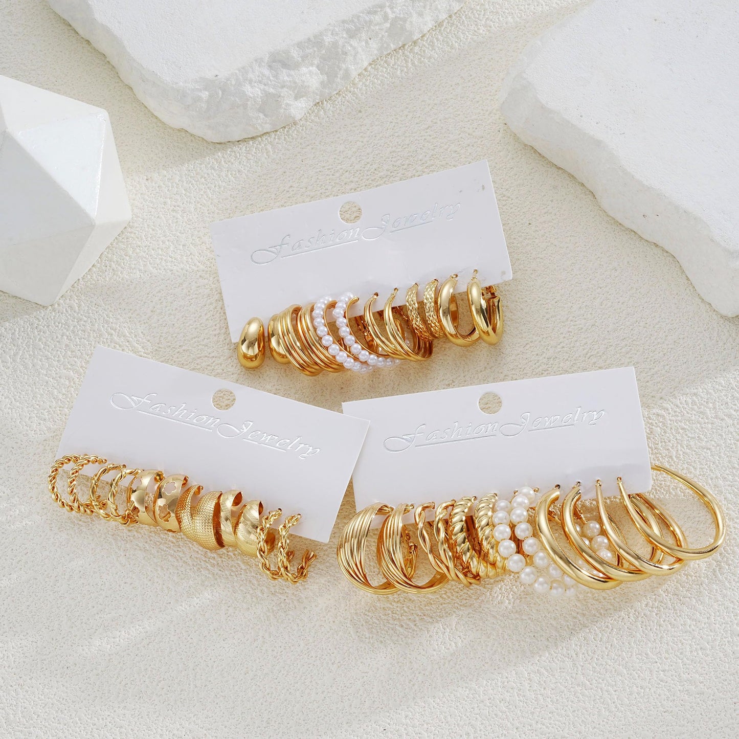 Gold Hoop Earrings Set for Women, 18 Pairs Hypoallergenic Chunky Open Pearl Hoops Earring Multipack, Gold Statement Hoop Earrings for Women Trendy Jewelry